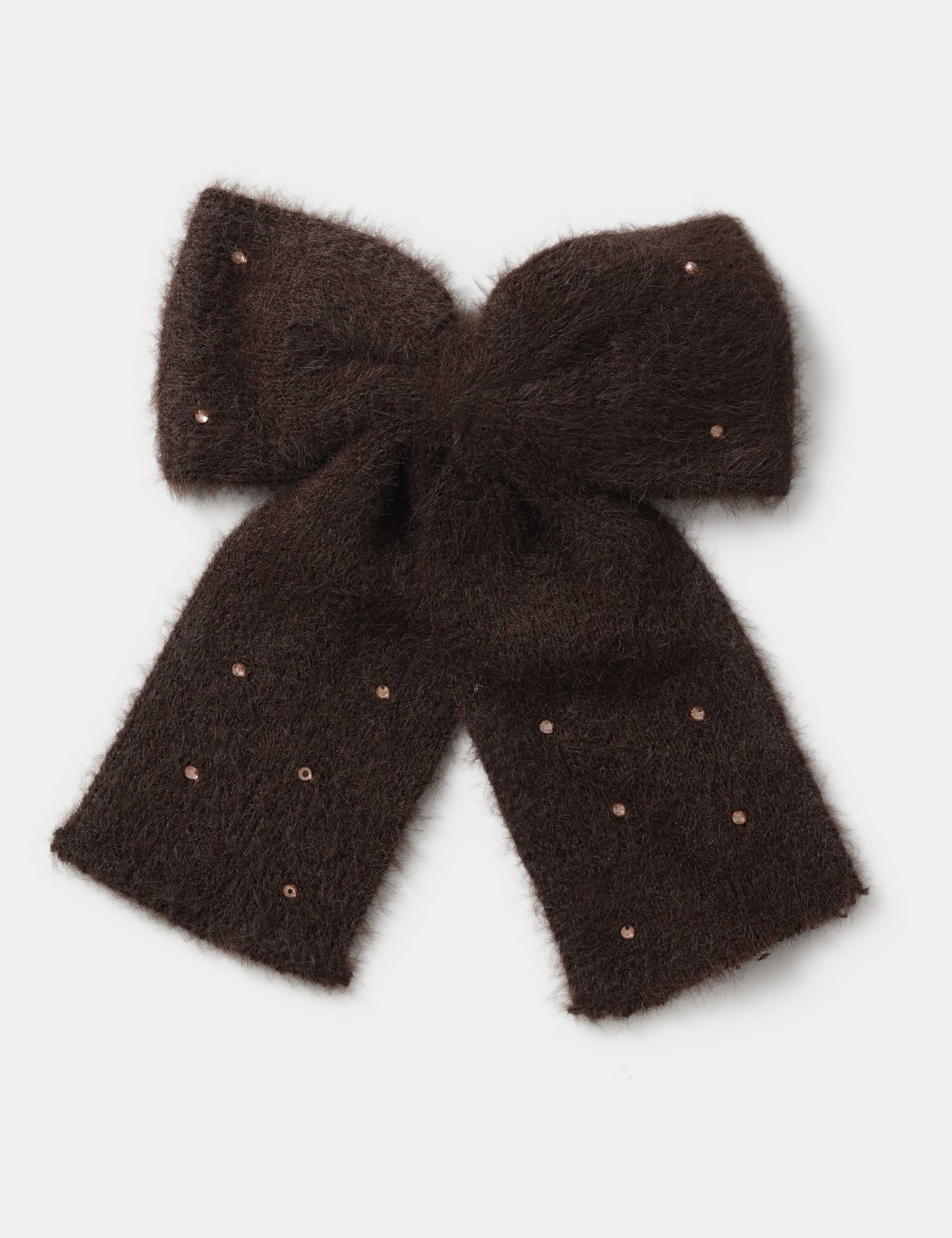 Brown Knitted Gem Detail Bow