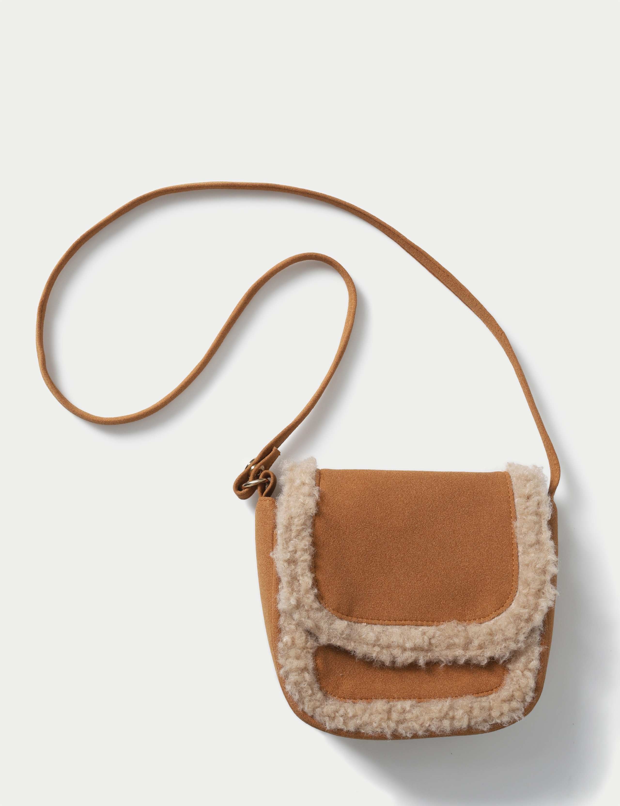 Faux Suede and Shearling Cross Body Bag