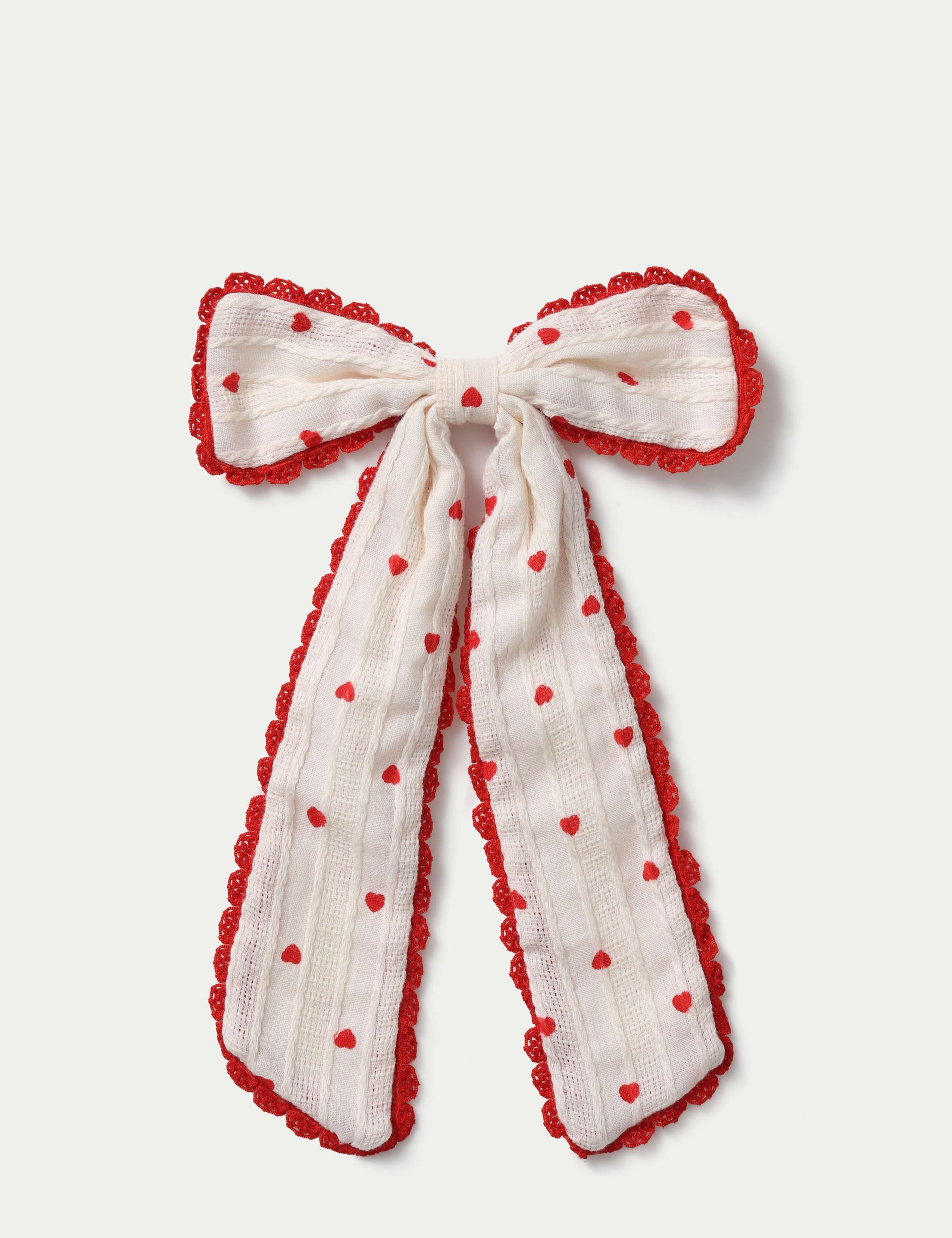 Red and White Heart Bow