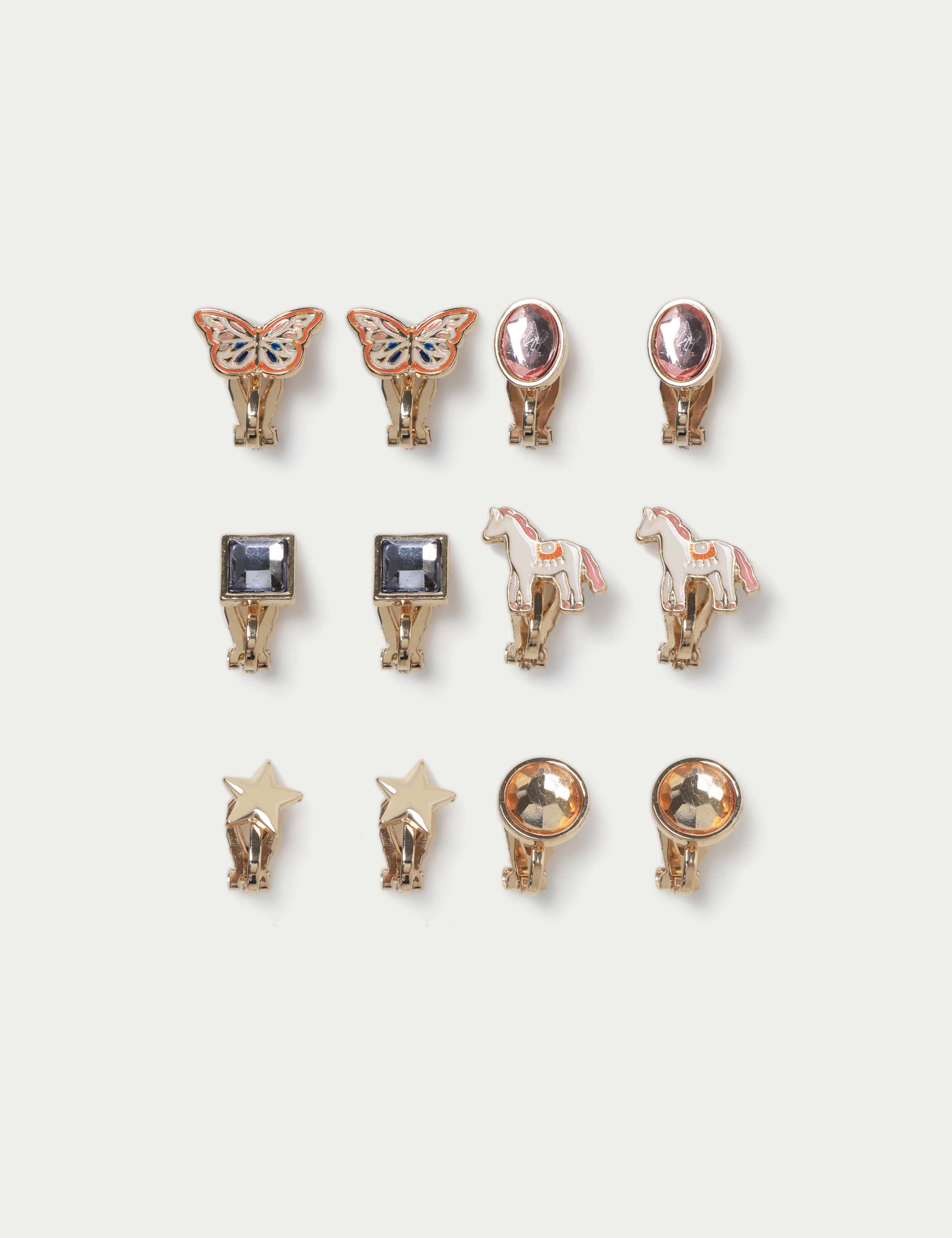 6 Pack Charm Clip on Earrings