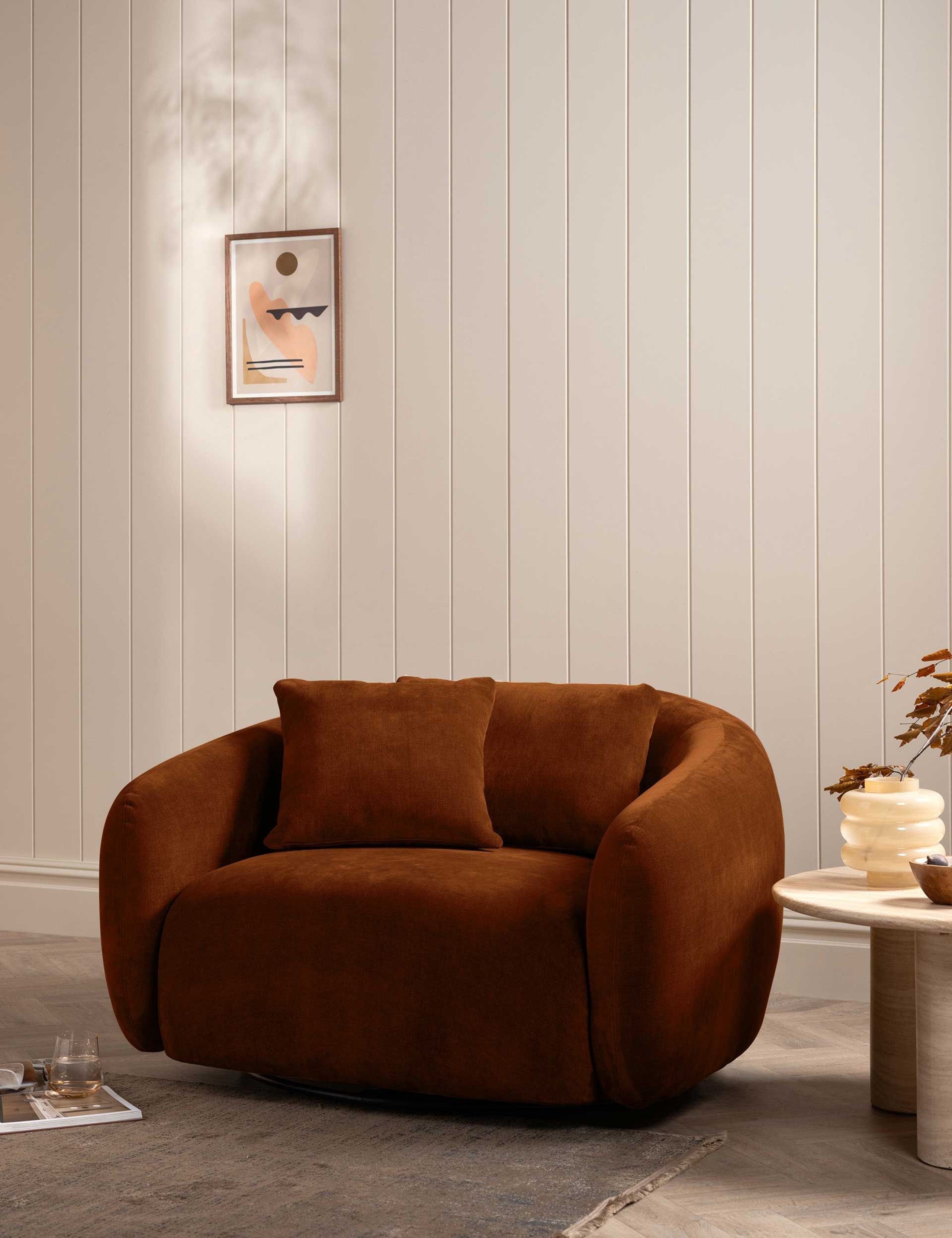 Cocoon Chenille Swivel Snuggle Chair