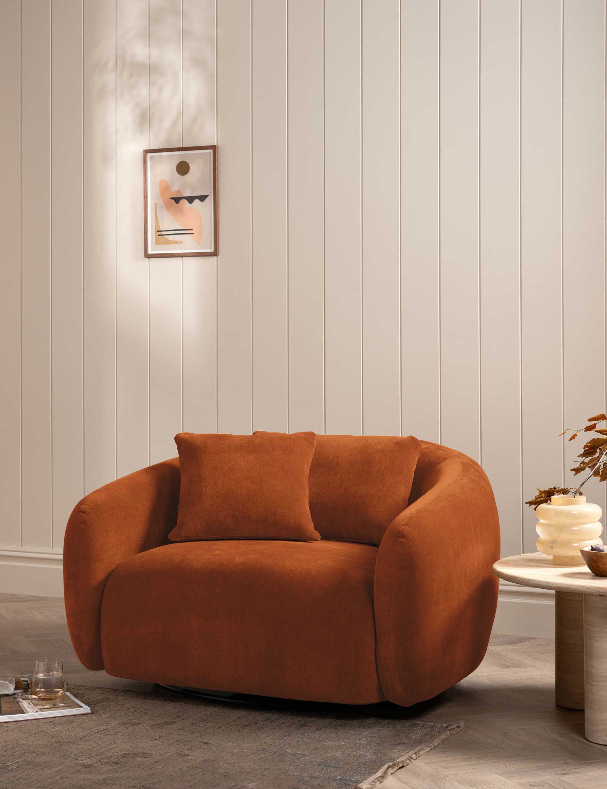 Cocoon Chenille Swivel Snuggle Chair