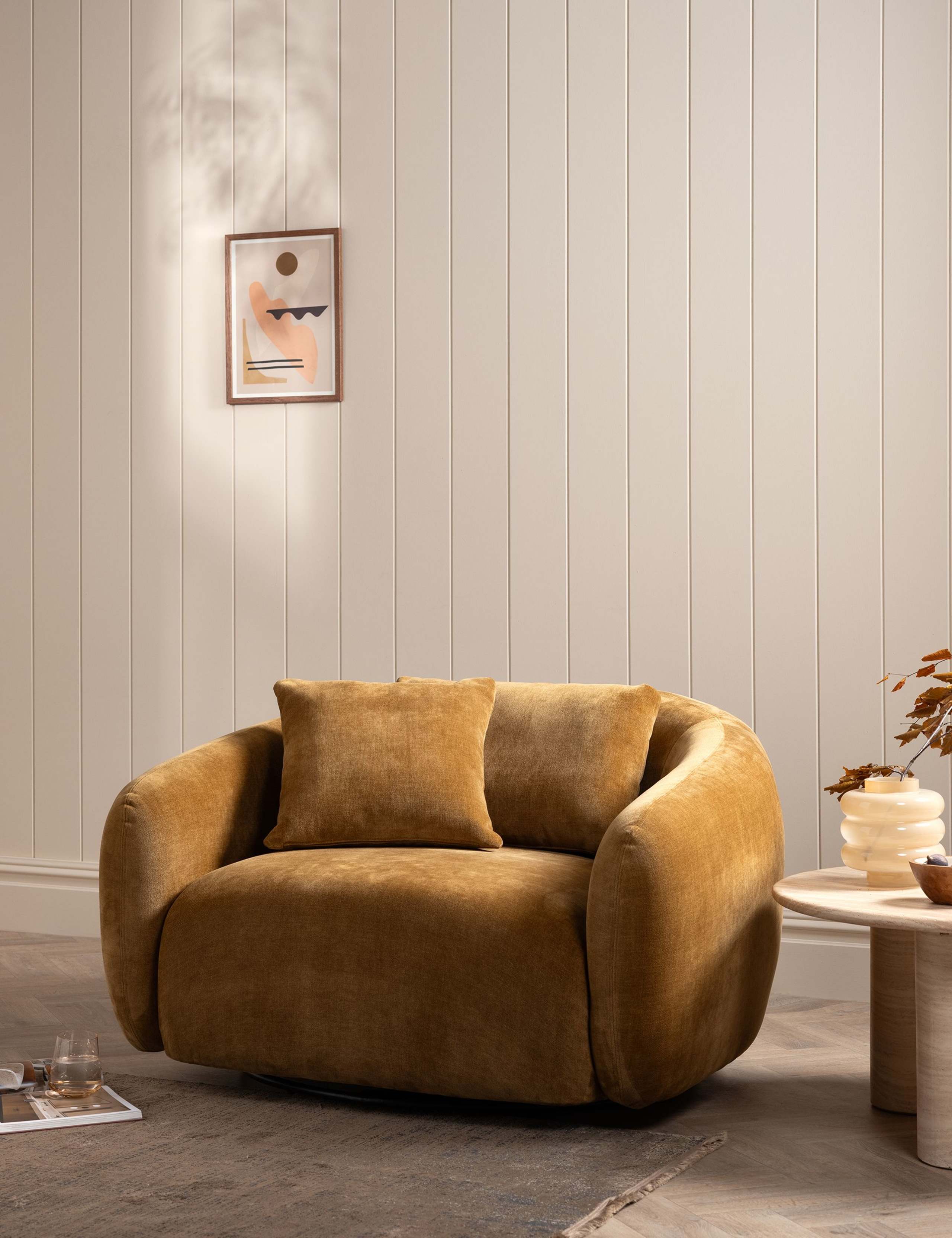 Cocoon Chenille Swivel Snuggle Chair