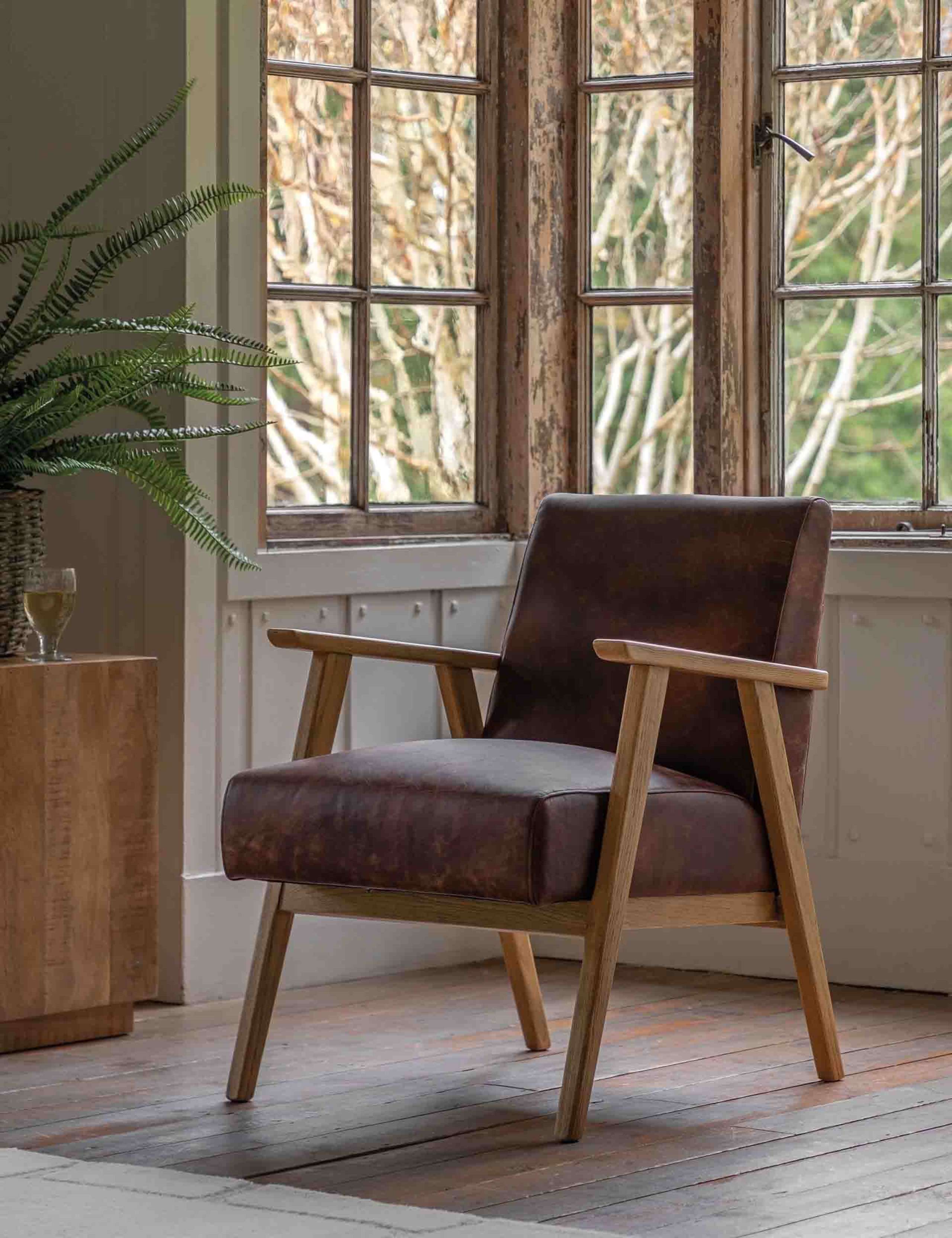 Neyland Wood Leather Armchair