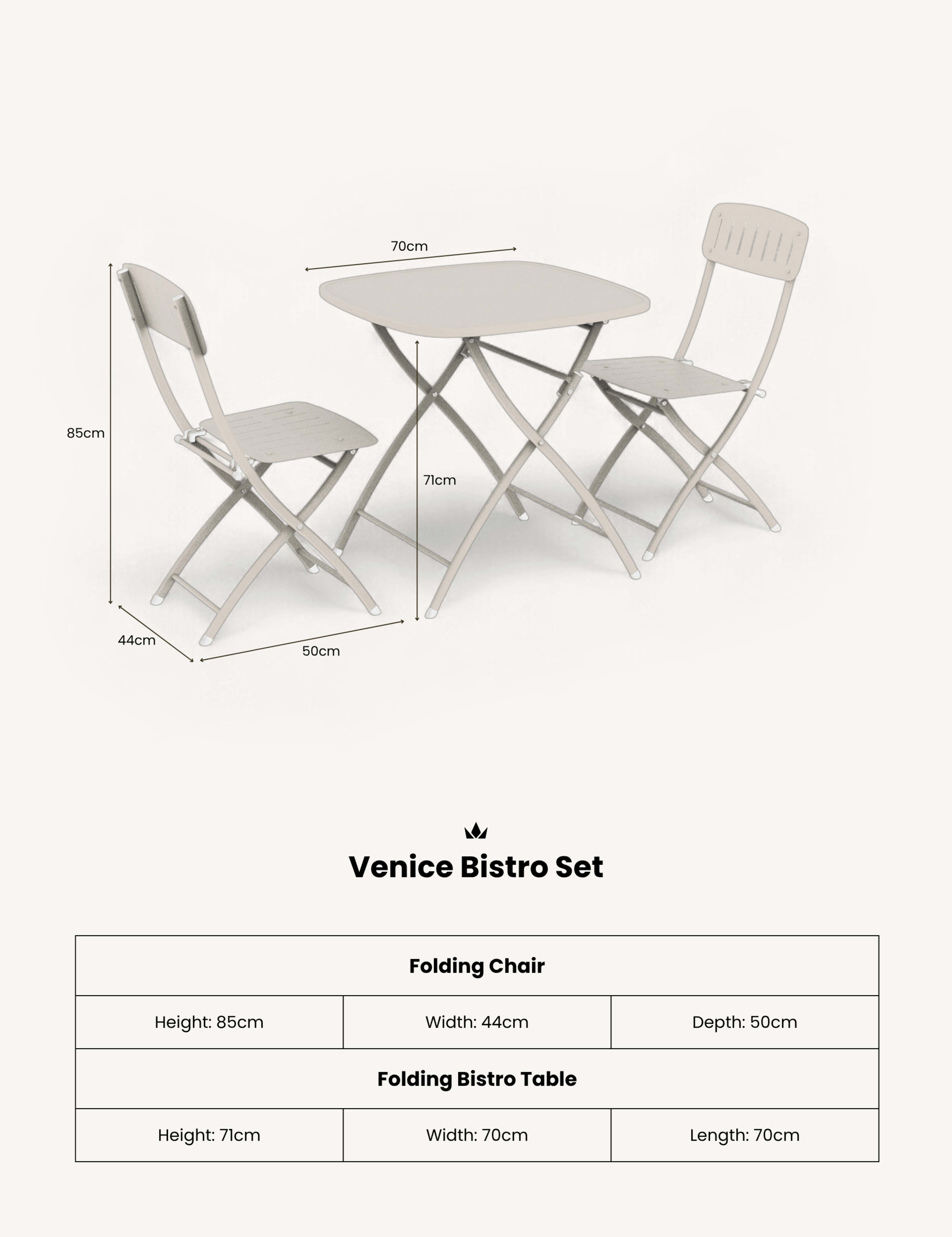 Venice Square Bistro Set 70cm x 70xm