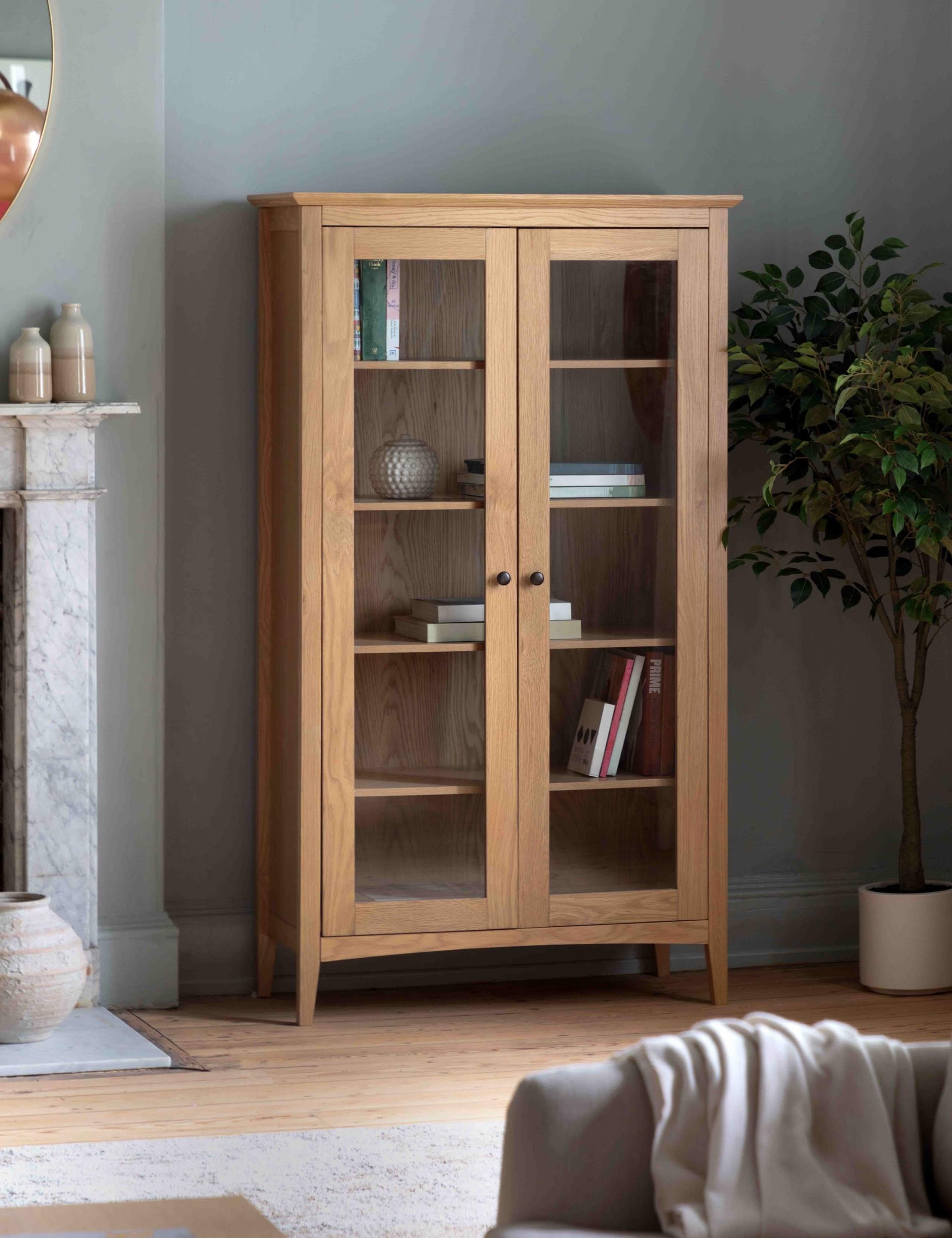 Rye Oak Veneer Glass Display Cabinet