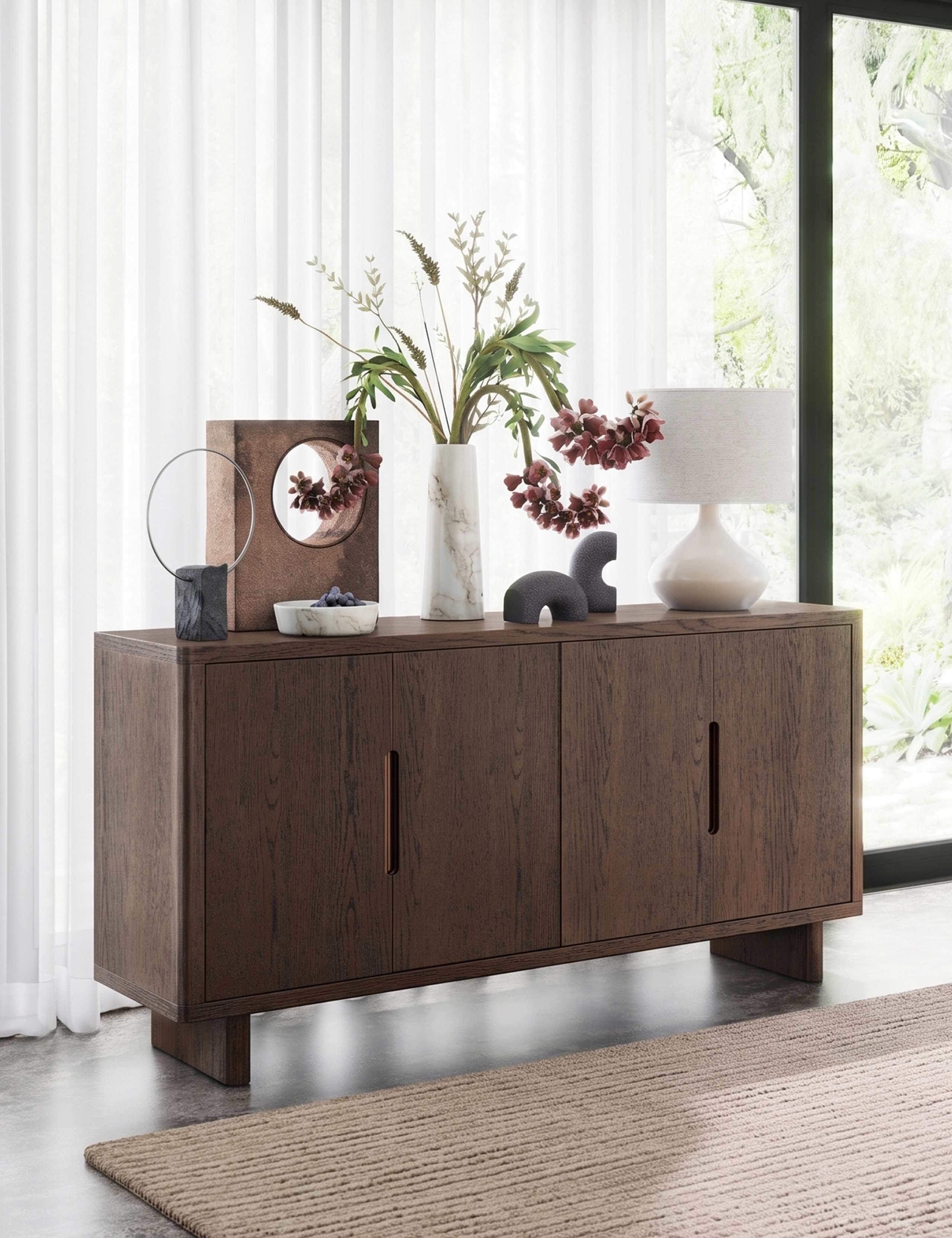 California Oak Walnut Finish Large Sideboard