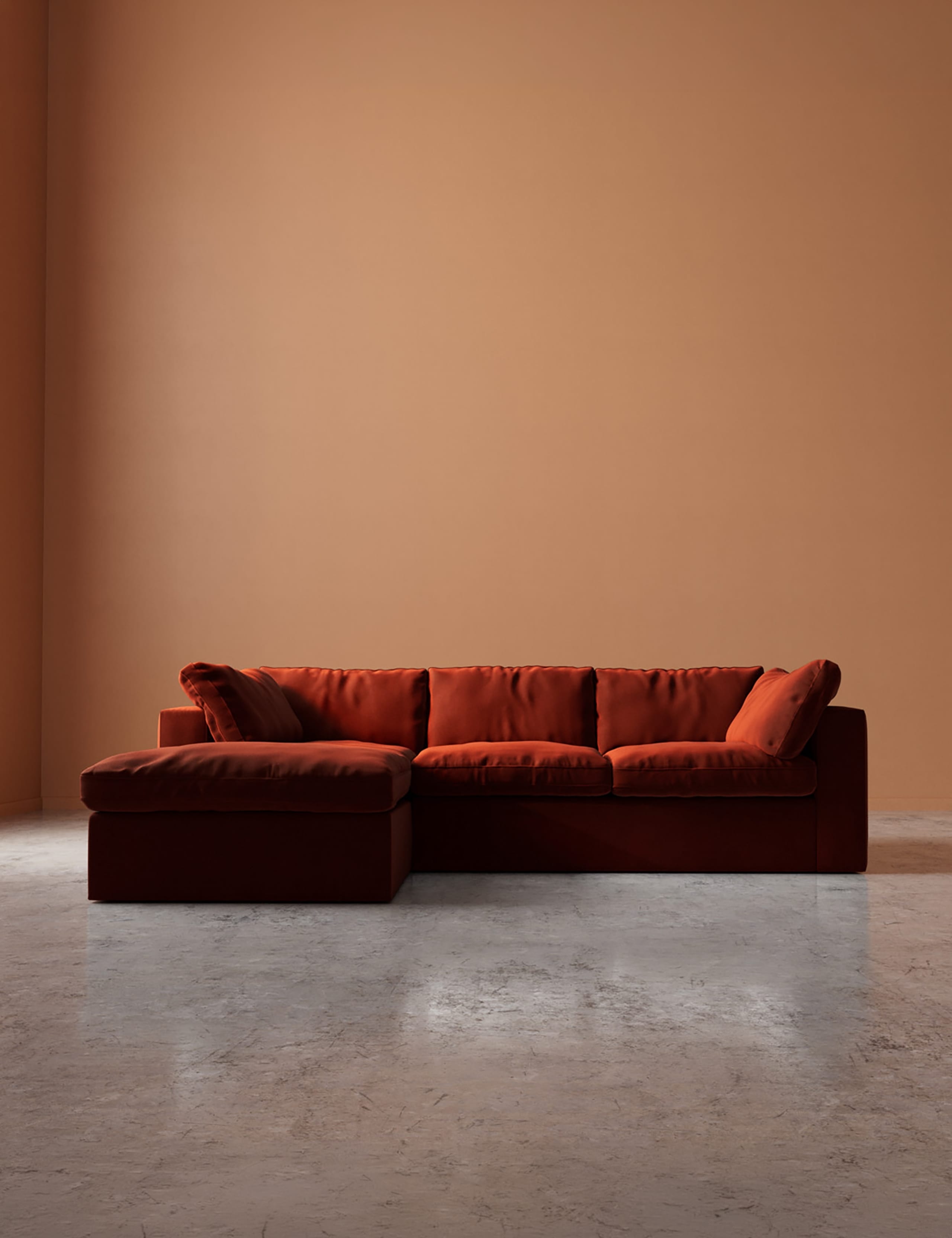 Crushed Velvet Left Hand Chaise Sofa