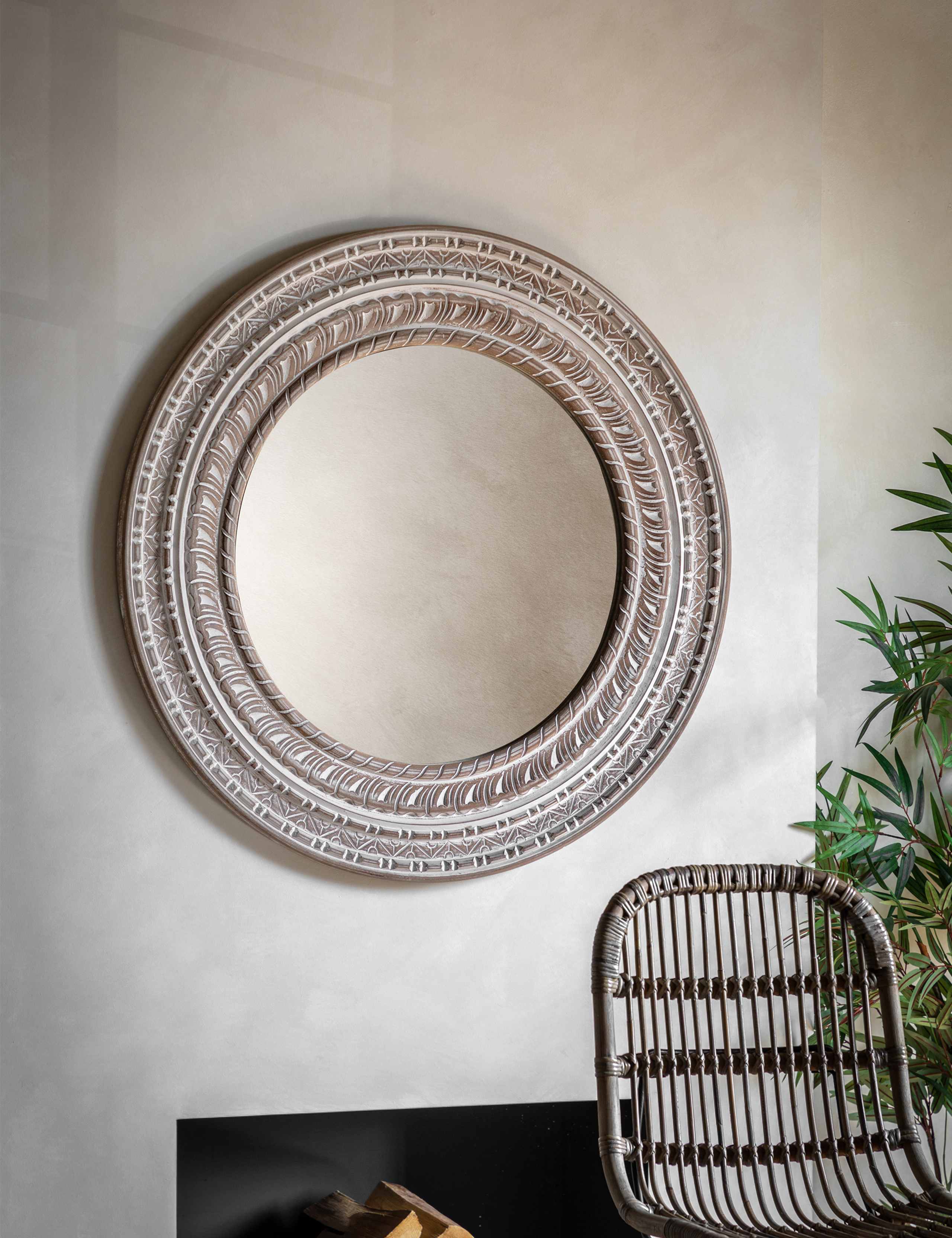 Kota Wooden Large Round Wall Mirror