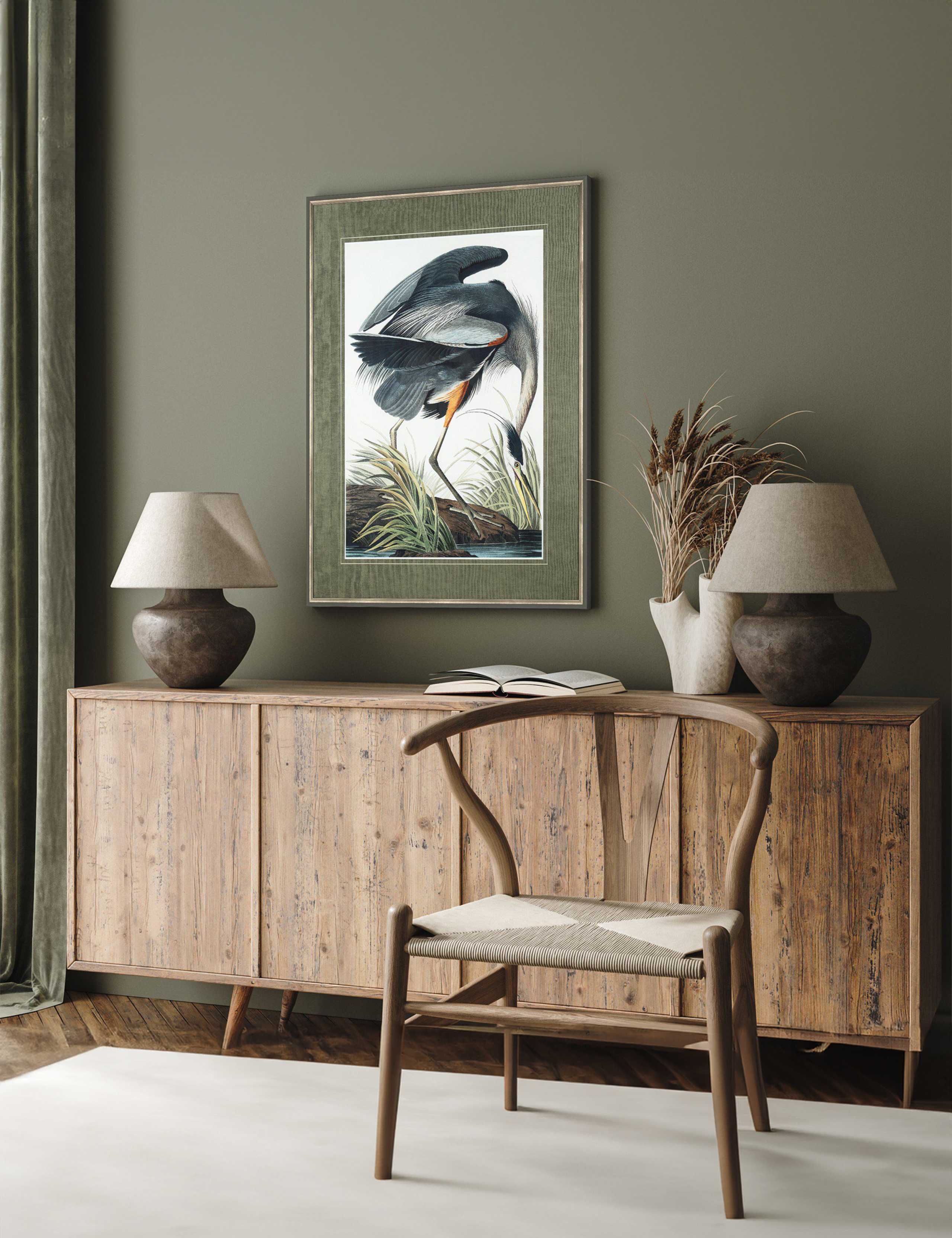 Vintage Blue Heron Framed Art