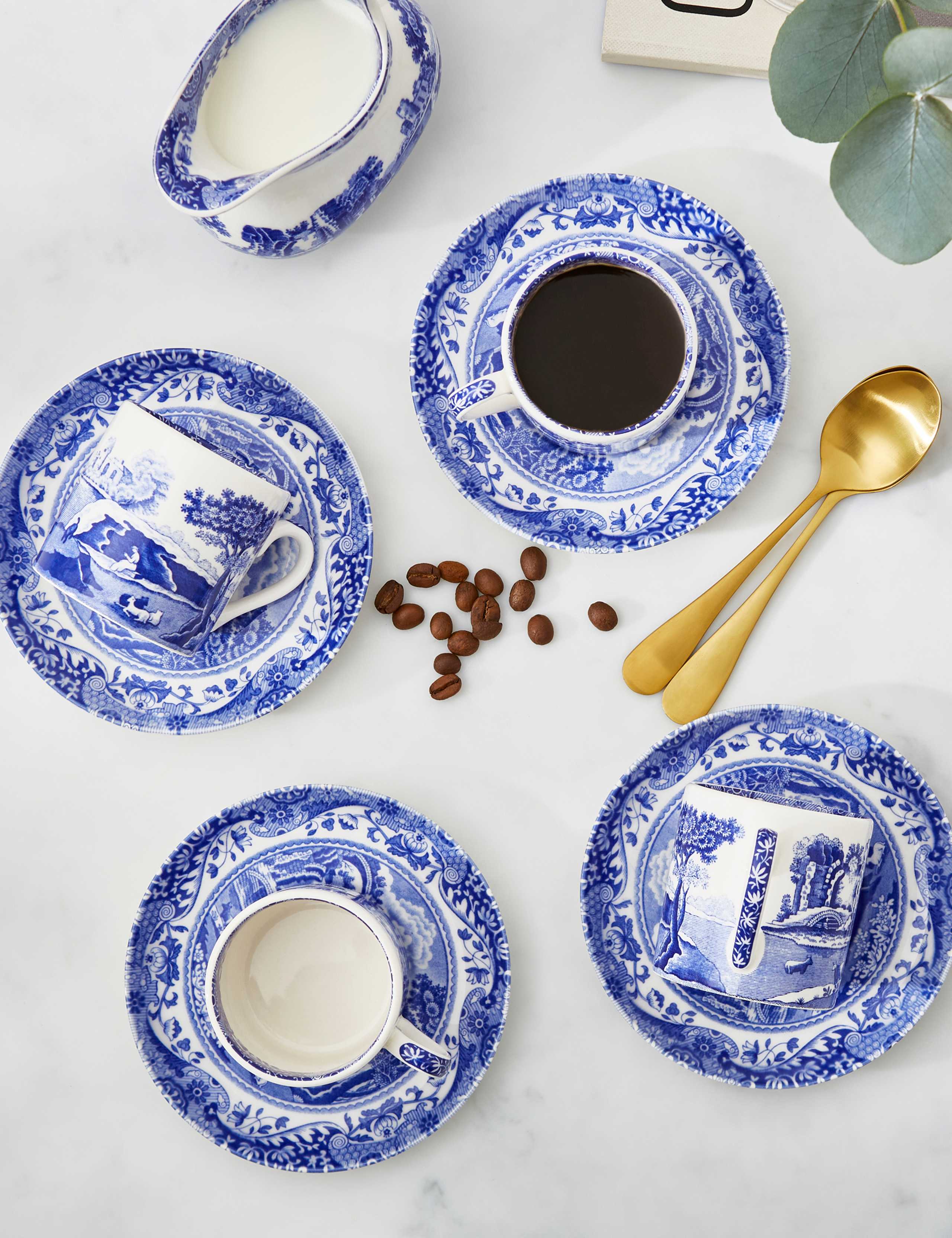 Set of 4 Blue Italian Cups & Saucers