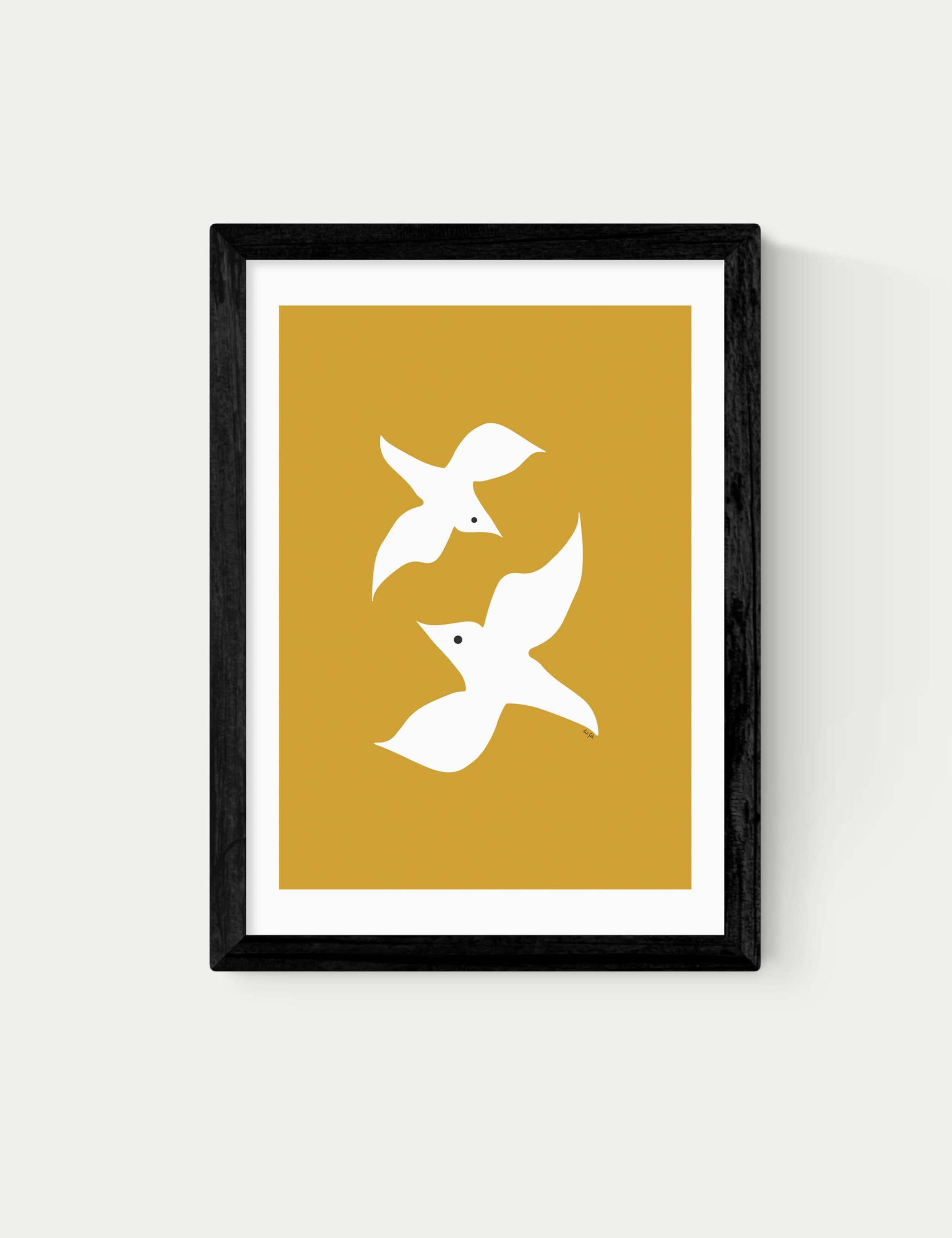 Love Birds in Mustard Framed Art Print
