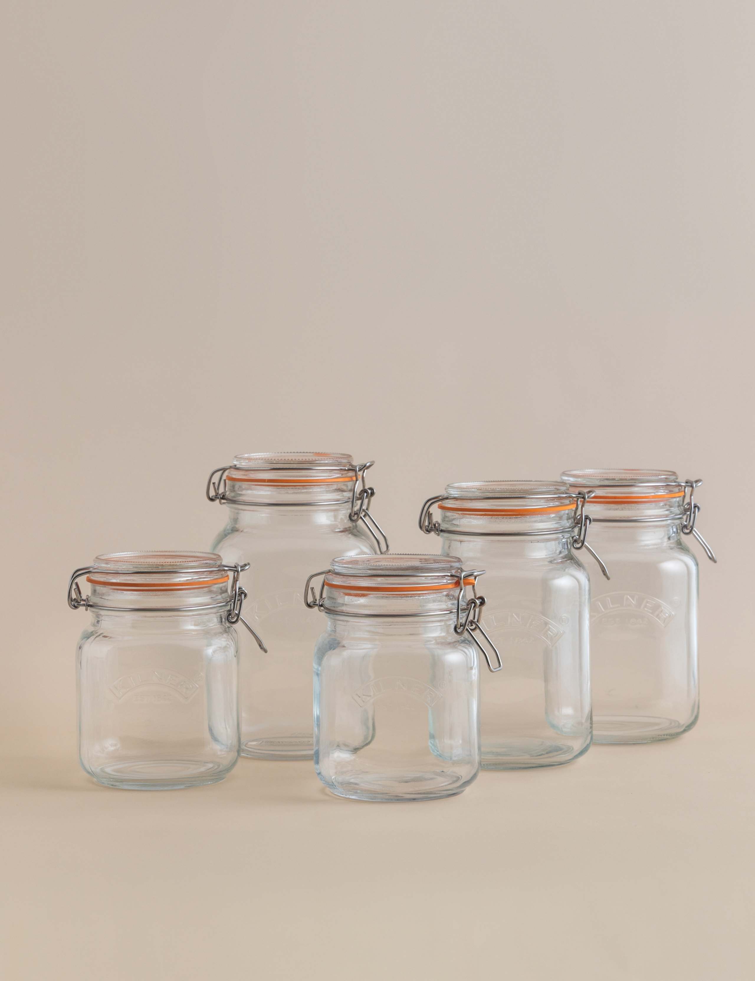 Set of 5 Square Clip Top Pantry Jars