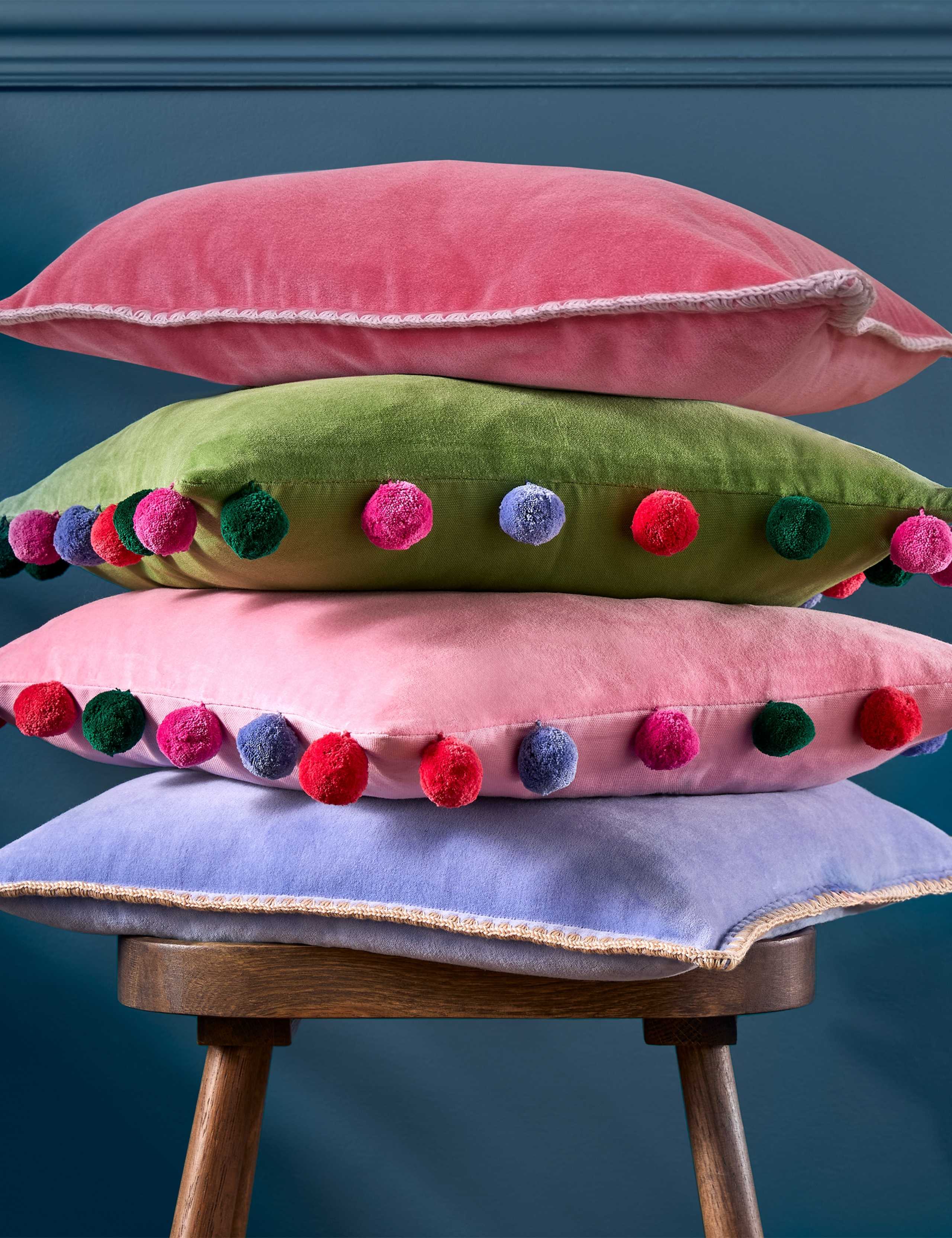 Blanket Stitch Pure Cotton Velvet Cushion