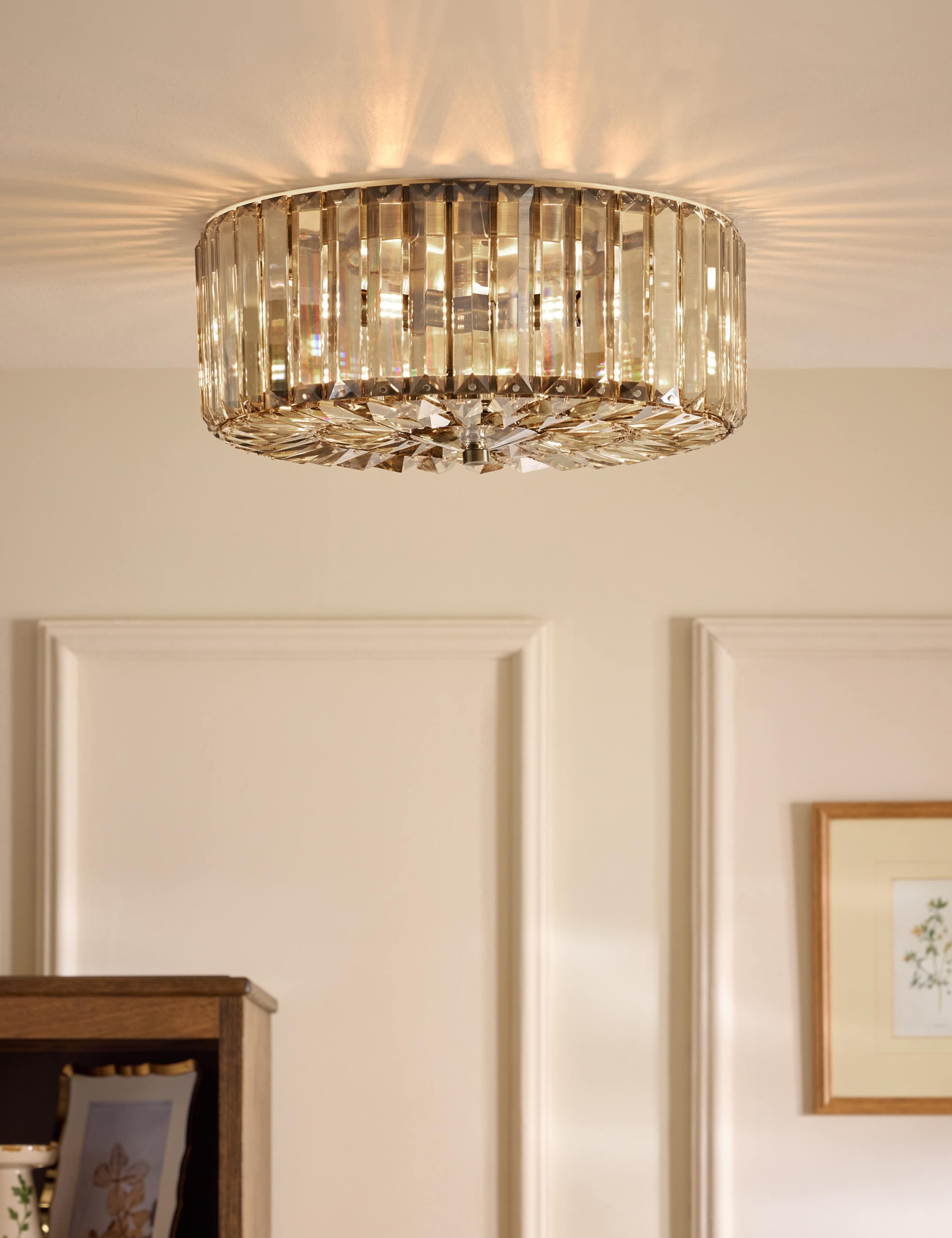 Fernhurst Metal & Crystal Semi Flush Ceiling Light
