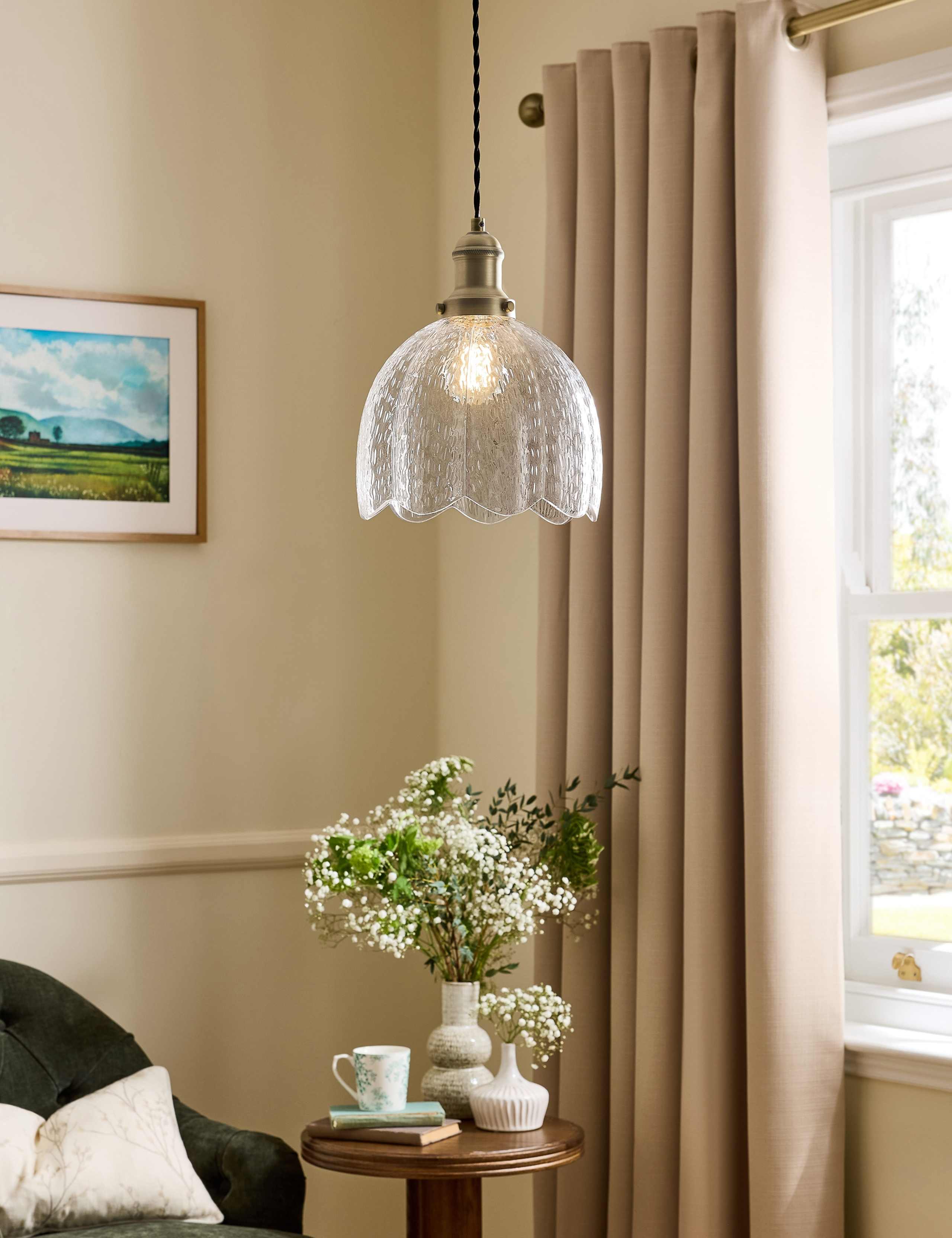 Vintage Glass & Metal Pendant Light