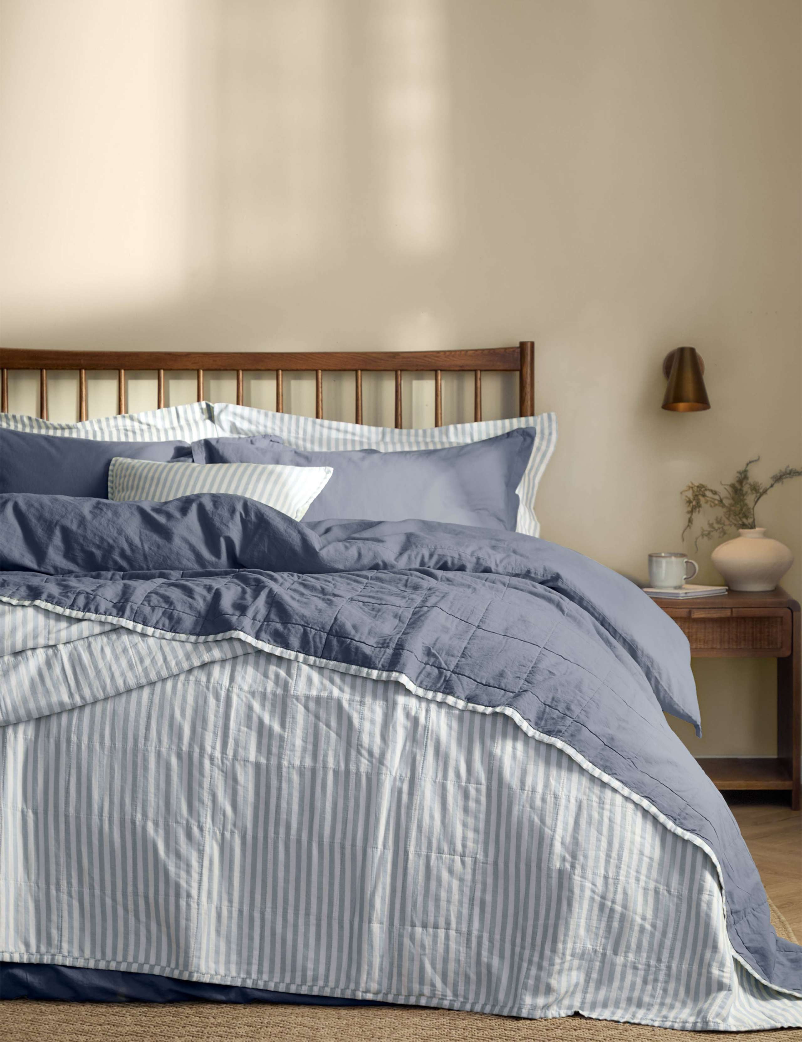 Hebden Washed Striped Quilted Bedspread