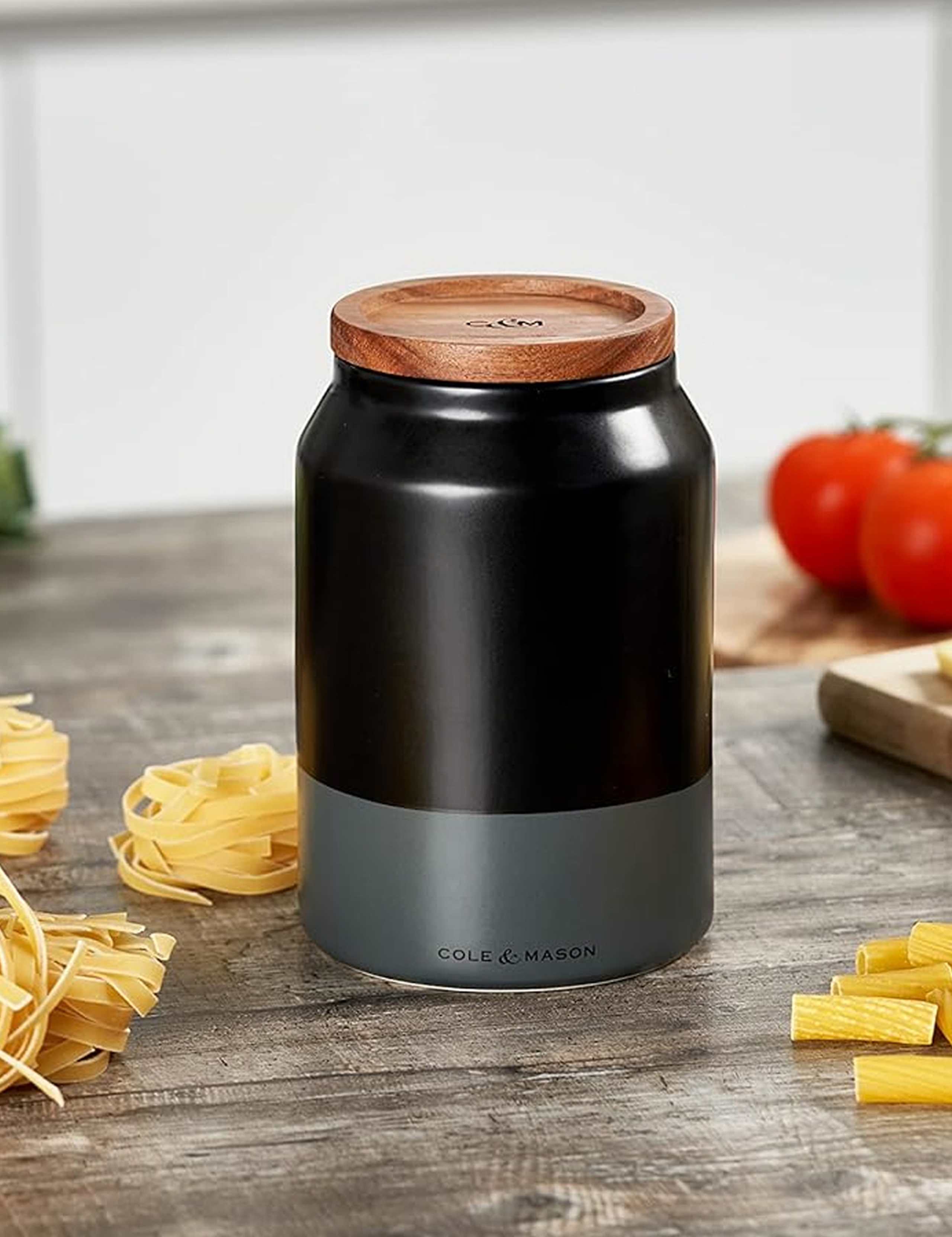 Ceramic Storage Jar With Acacia Wood Lid