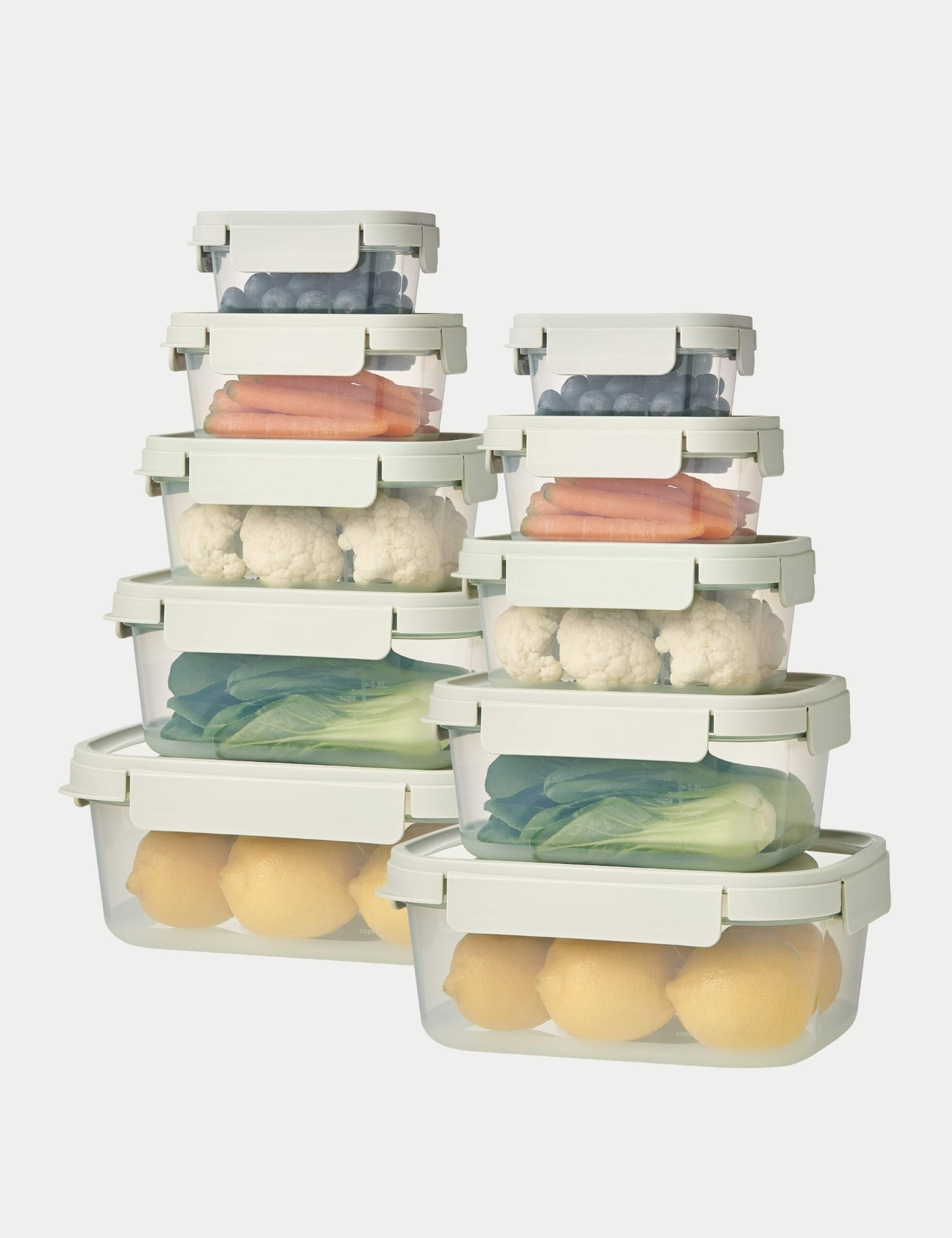Set of 10 Airtight Nesting Storage Containers Blue Lid