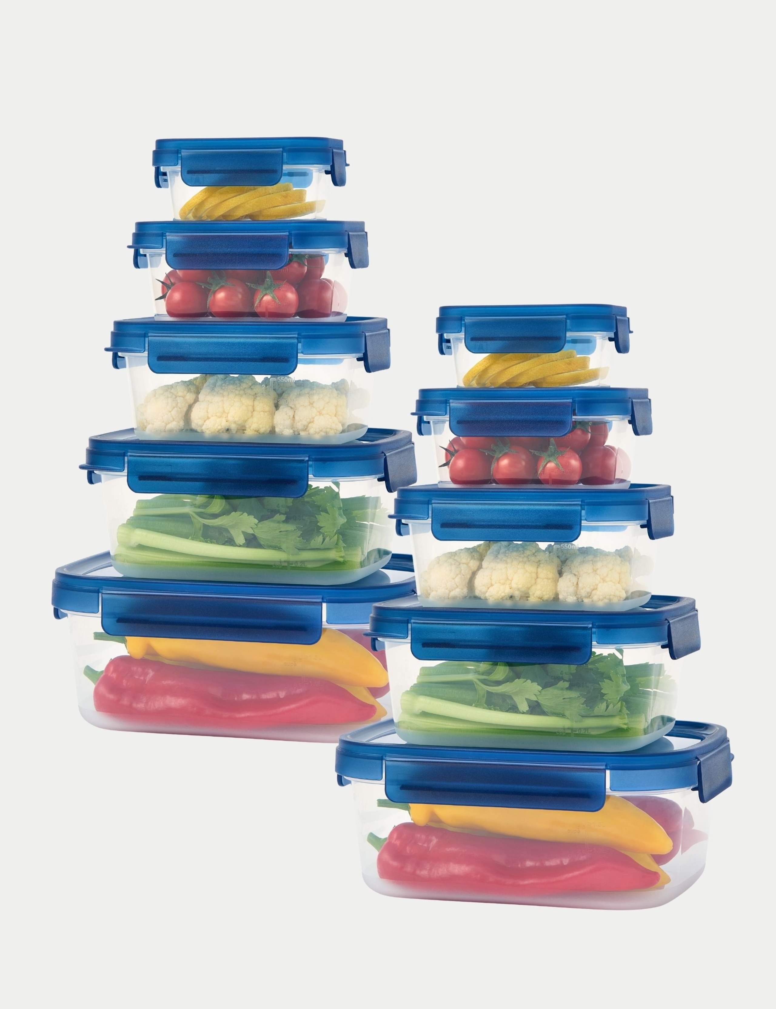 Set of 10 Airtight Nesting Storage Containers Blue Lid