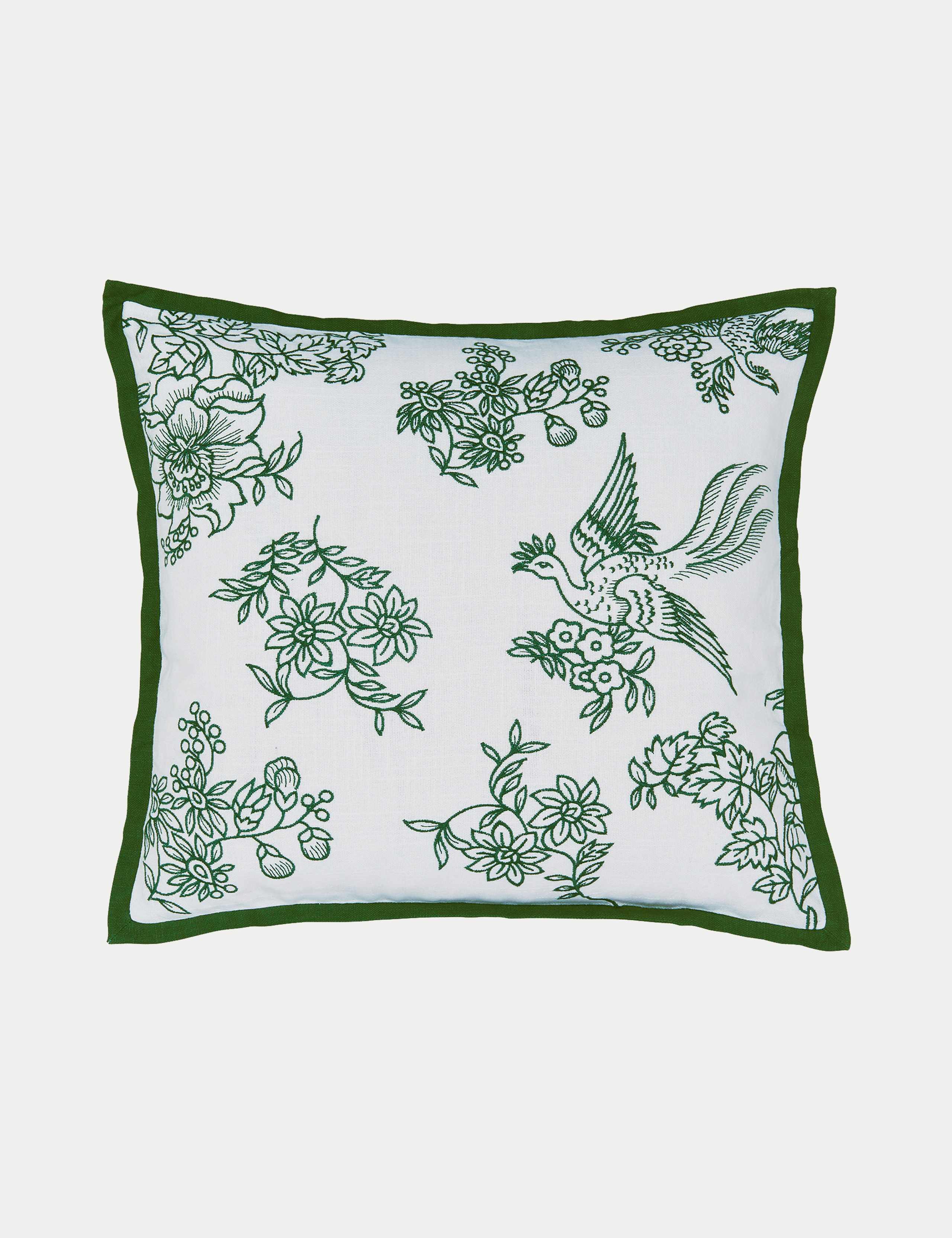 Pure Cotton Hibiscus Embroidered Cushion