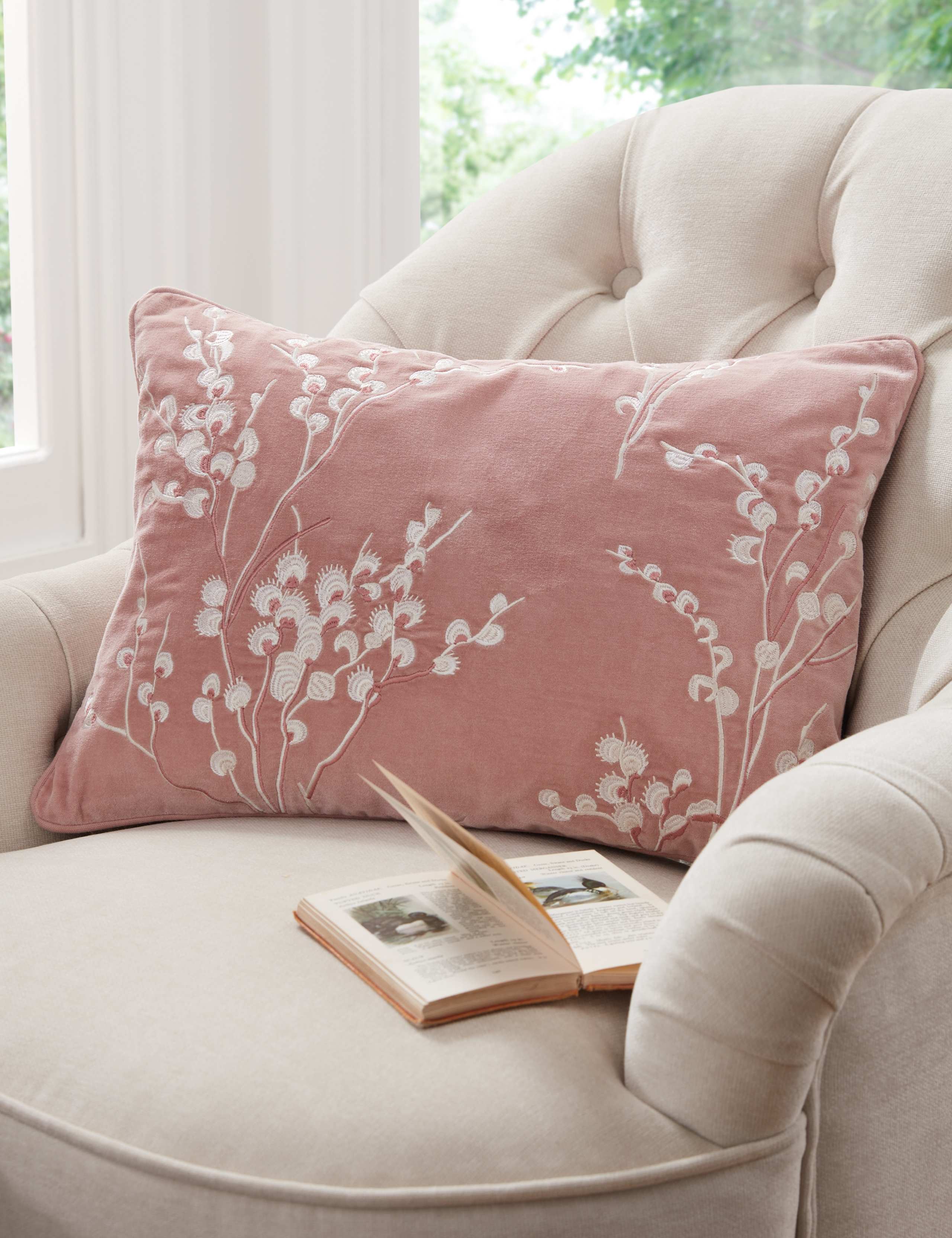 Pussy Willow Embroidered Cushion