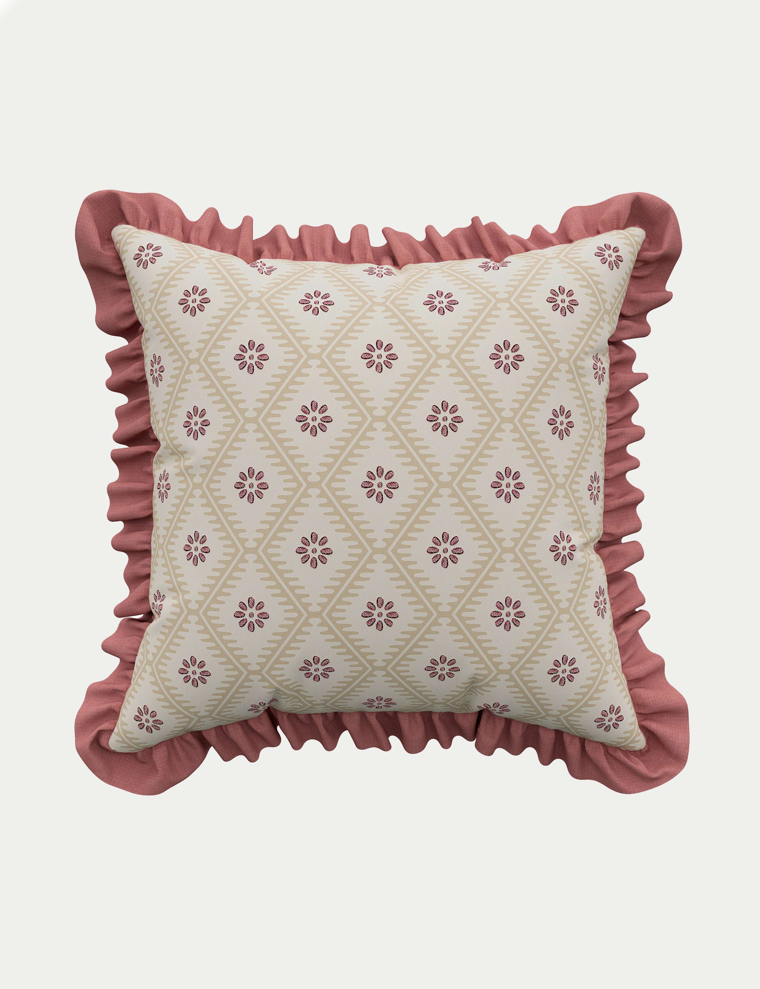 Pure Cotton Poets Rose Embroidered Cushion