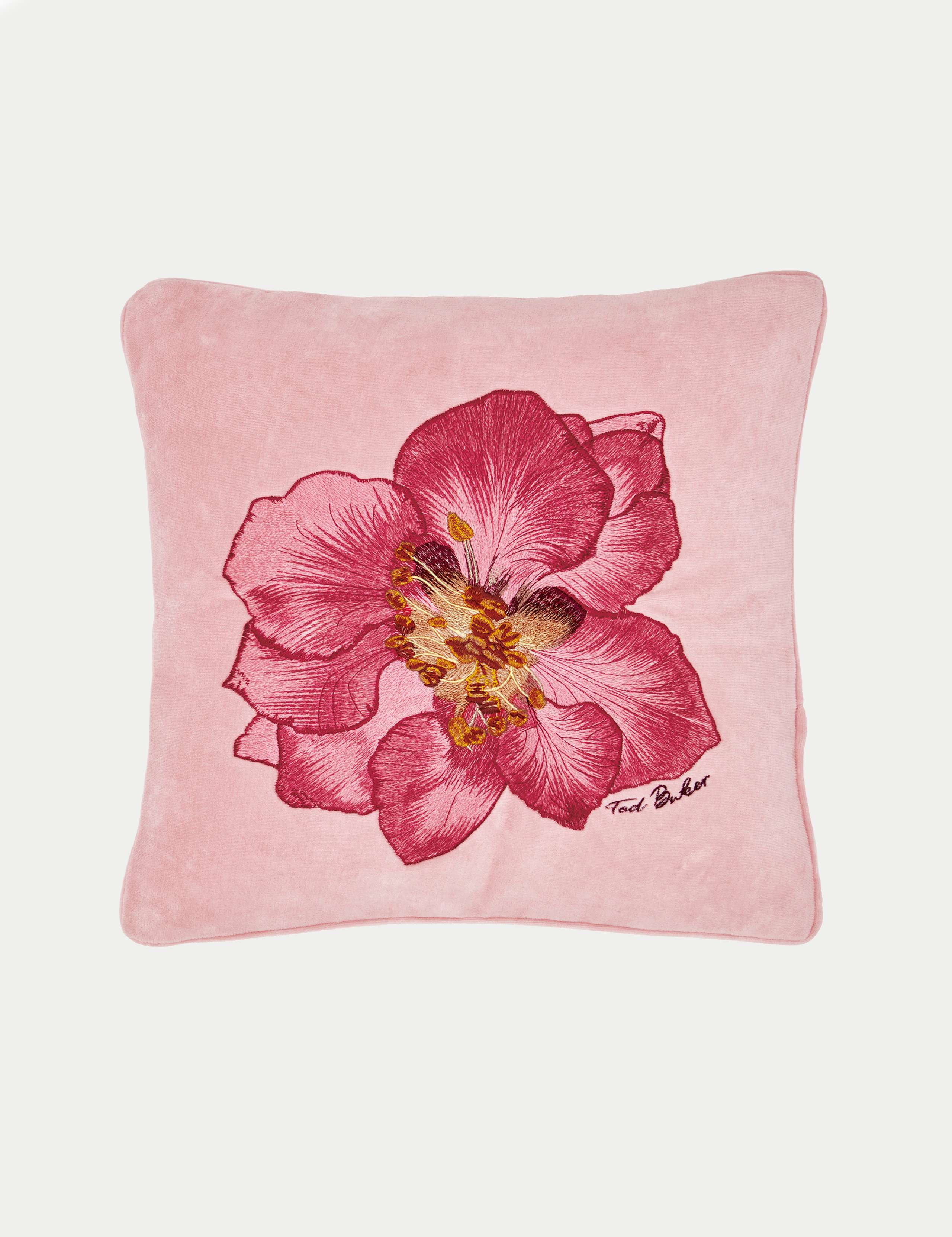 Velvet Pressed Flowers Embroidered Cushion