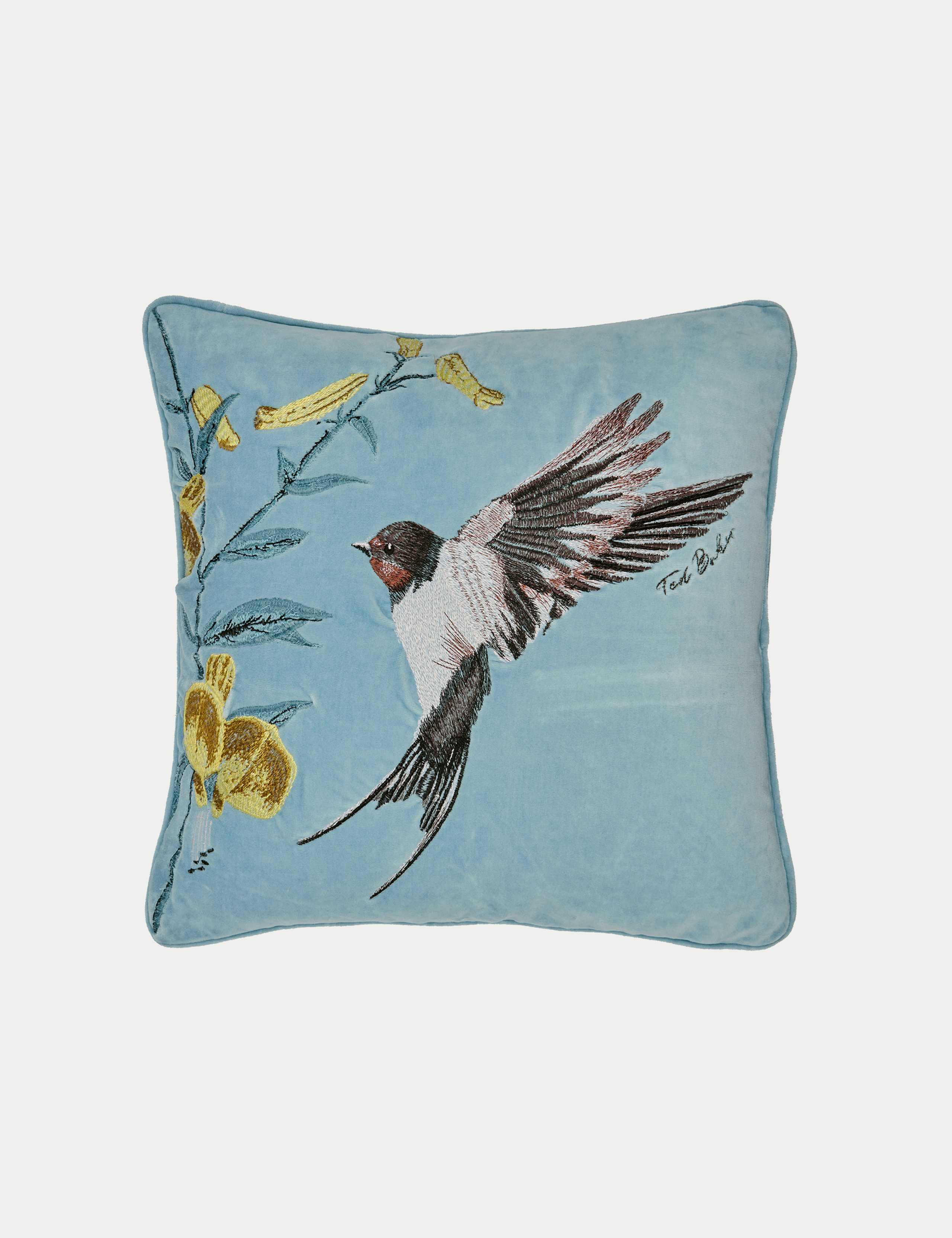 Velvet Botanical Birds Cushion