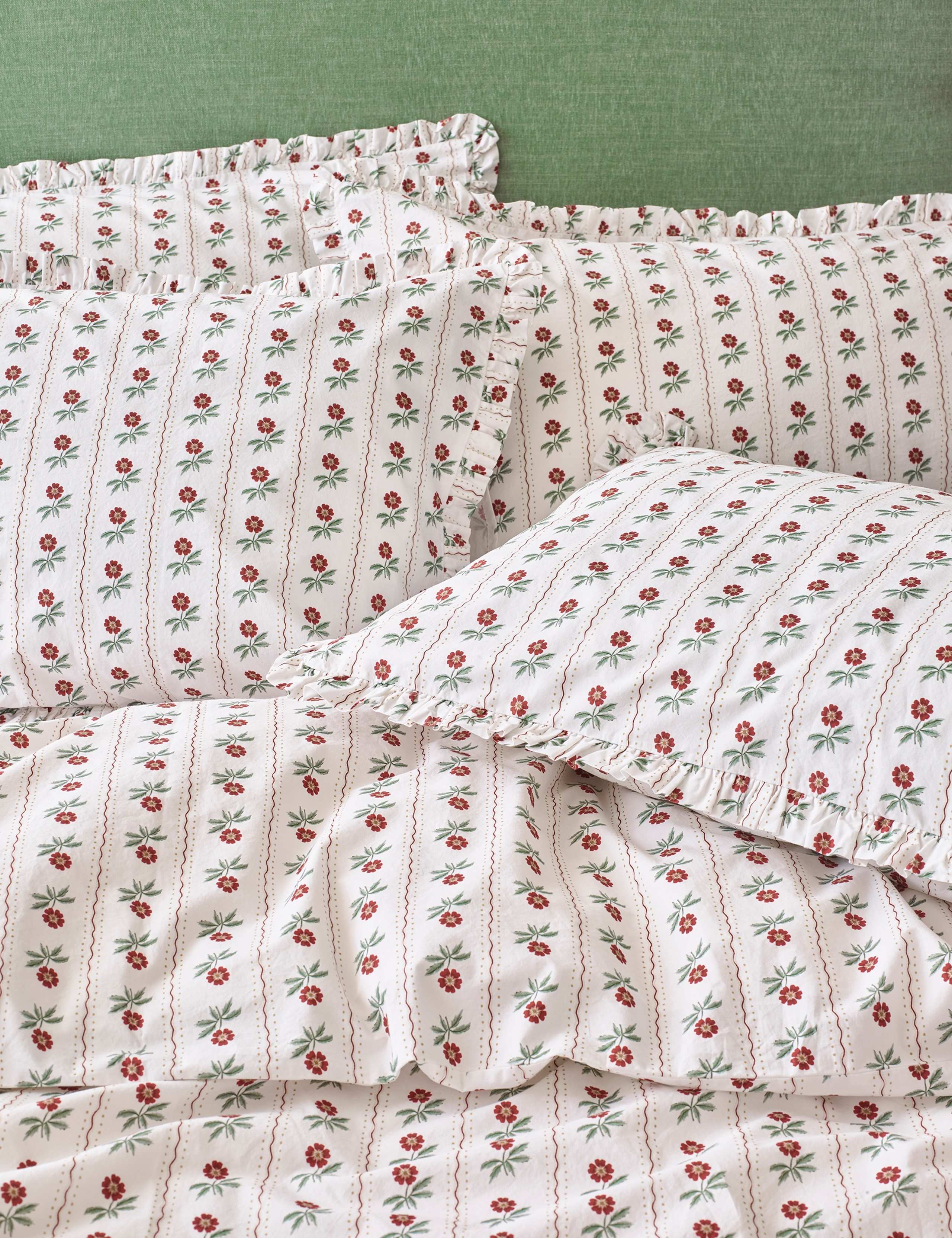 2pk Pure Cotton Woodland Stripe Frill Pillowcases