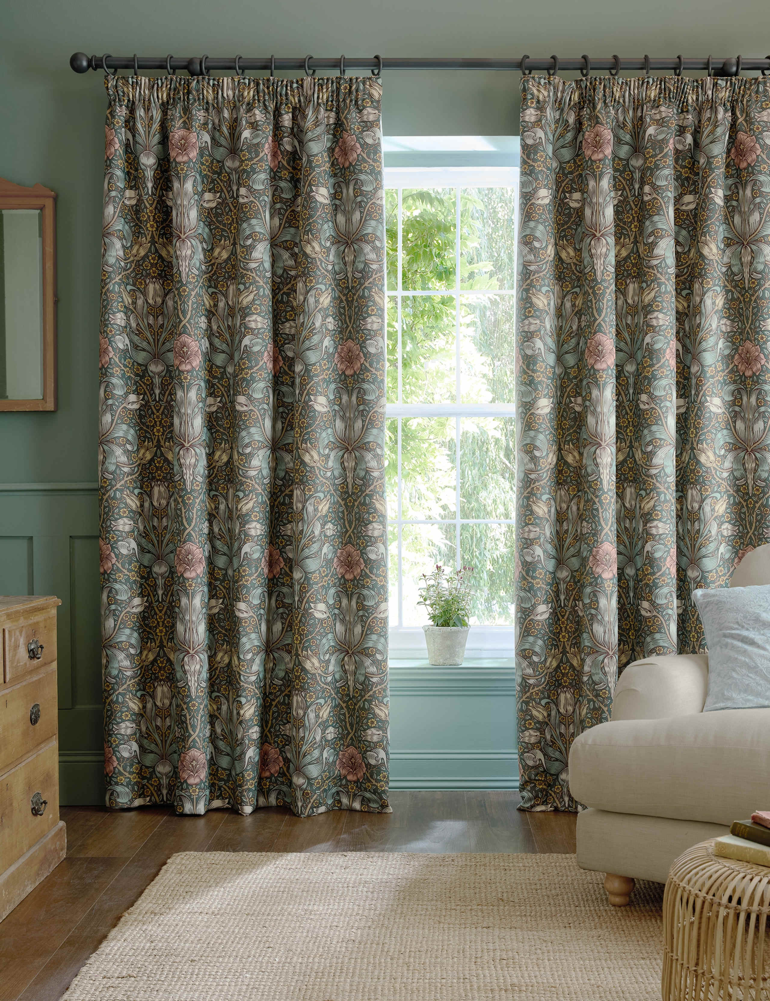 Spring Thicket Floral Pencil Pleat Curtains