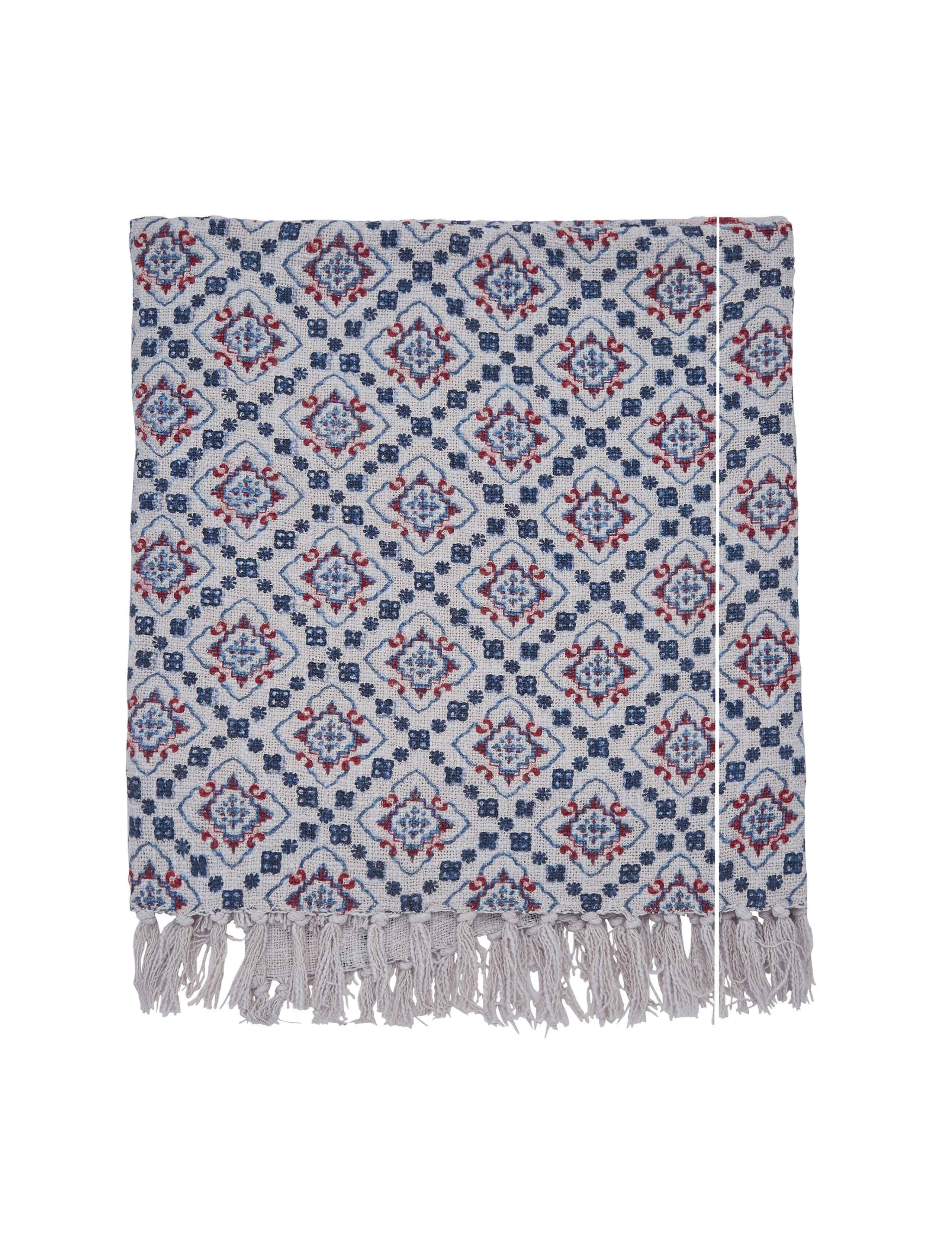 Country Tiles Pure Cotton Geometric Throw