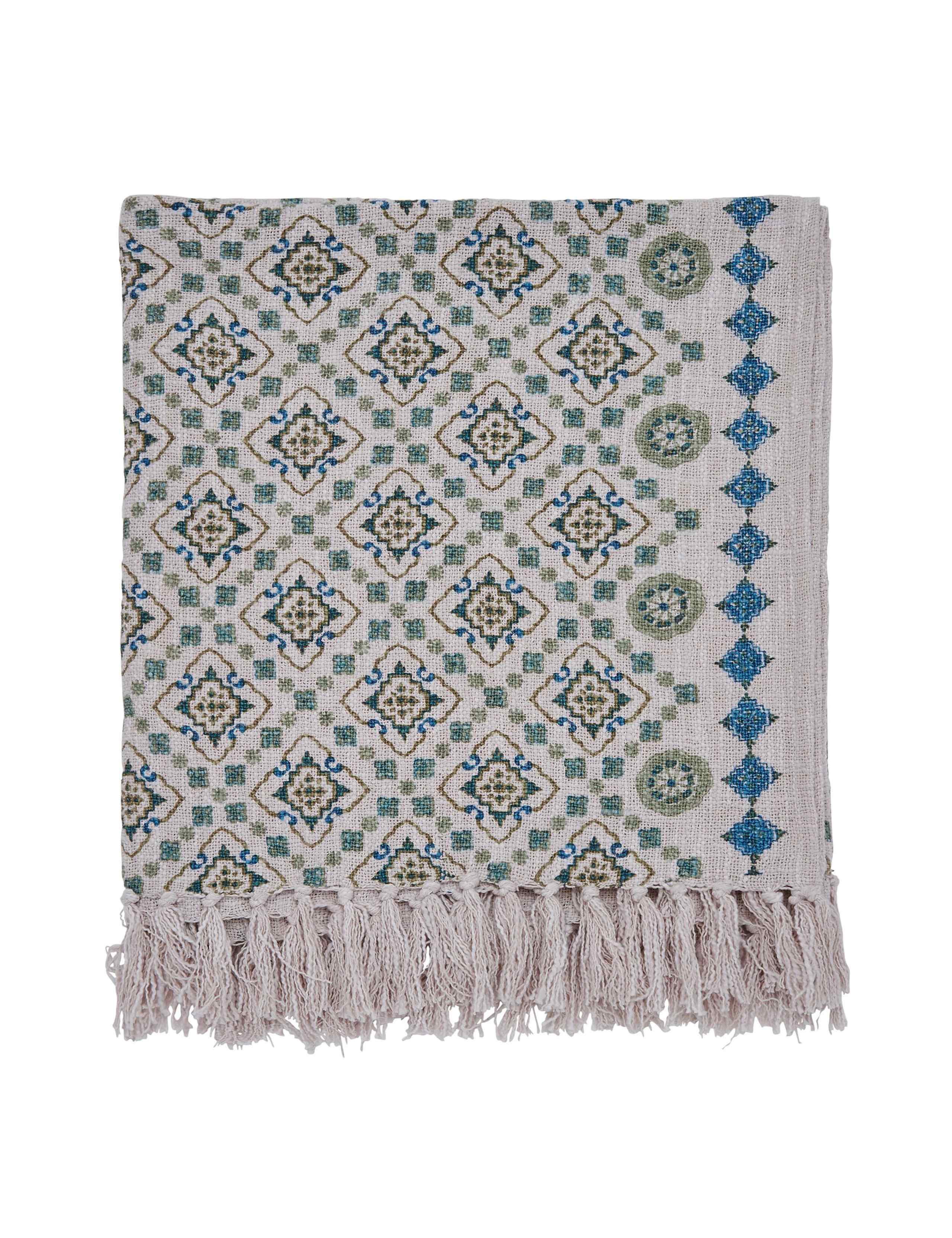 Country Tiles Pure Cotton Geometric Throw