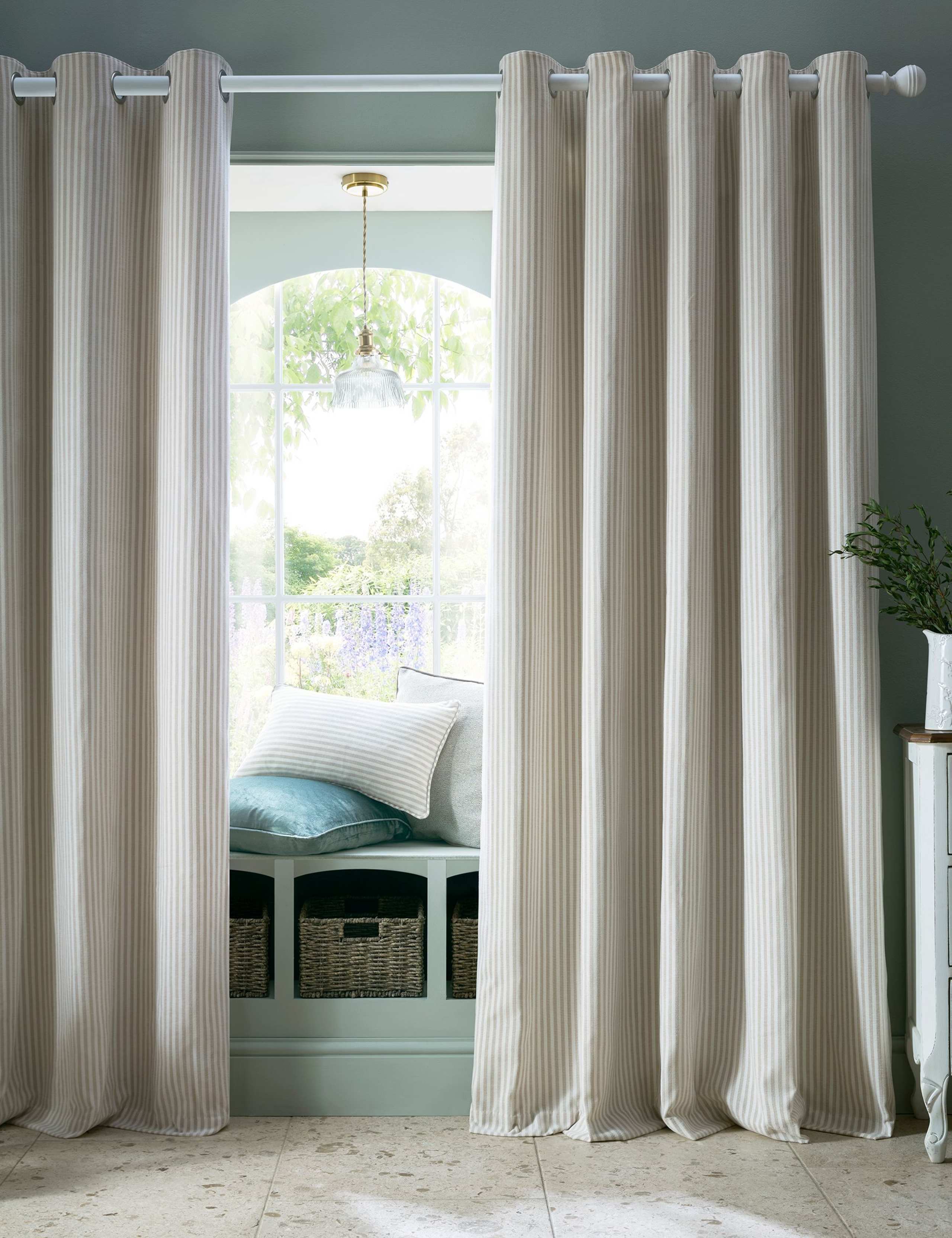 Cornish Chenille Striped Eyelet Curtains