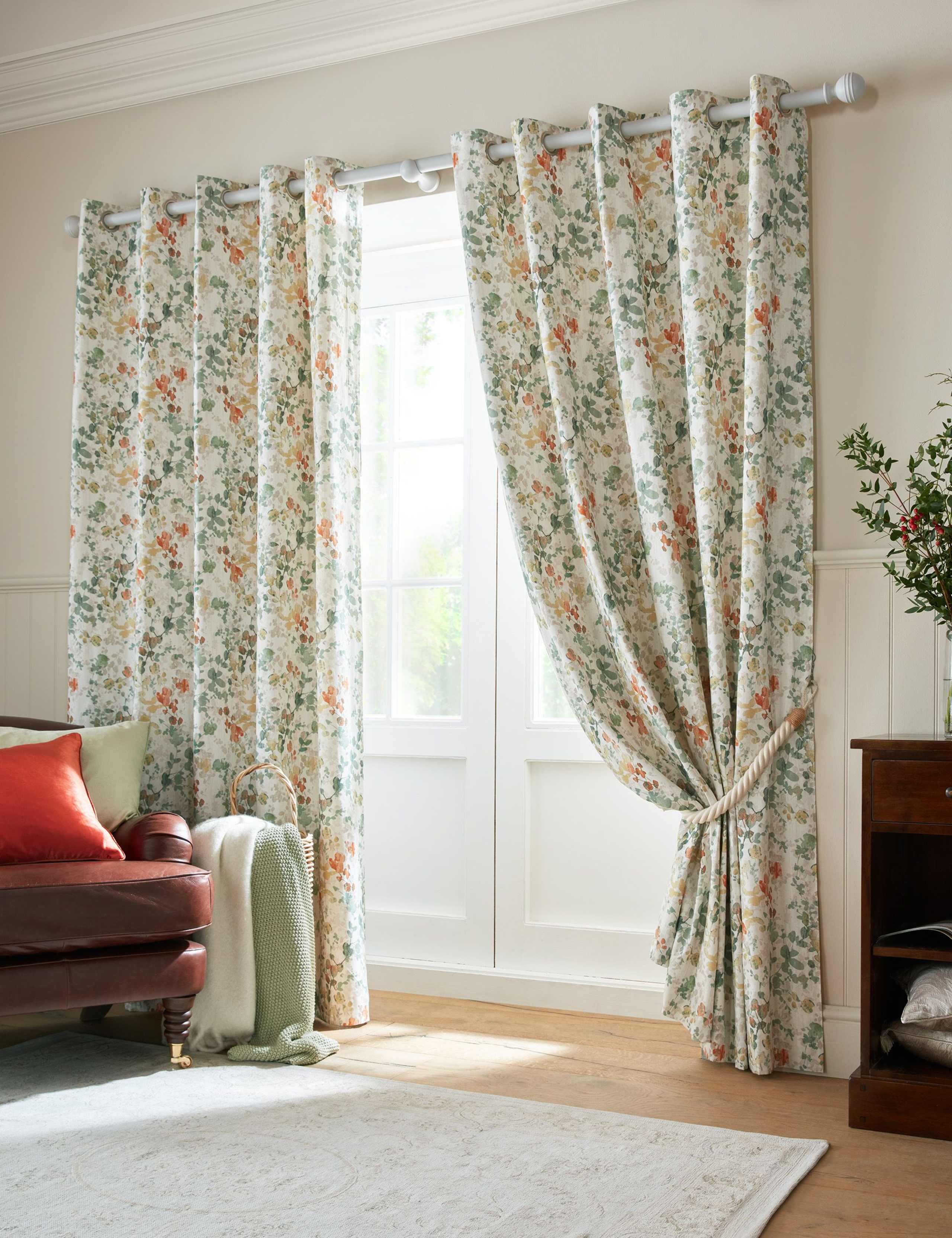 Old Castle Leaves Cotton Rich Eyelet Curtains