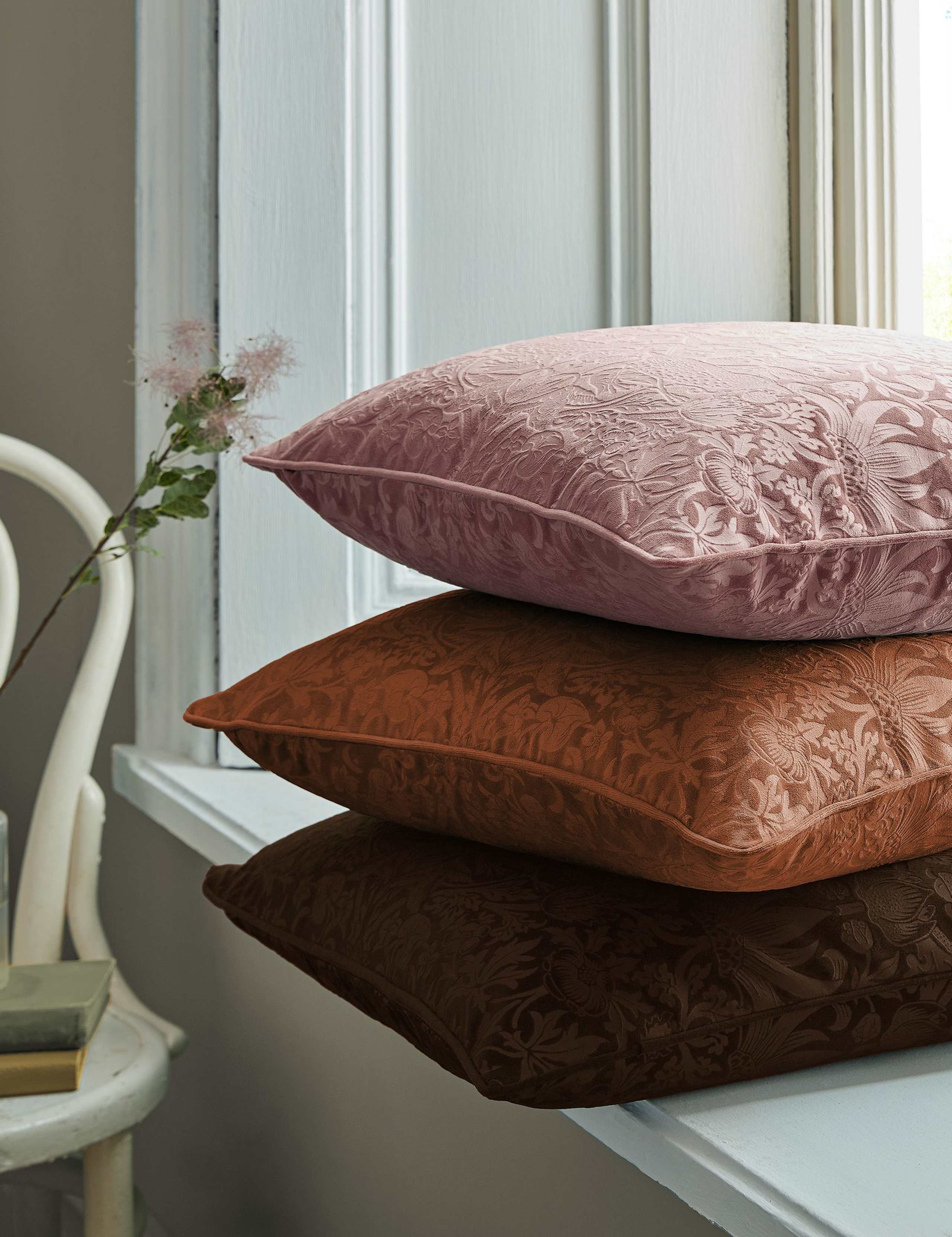 Velvet Strawberry Thief Cushion