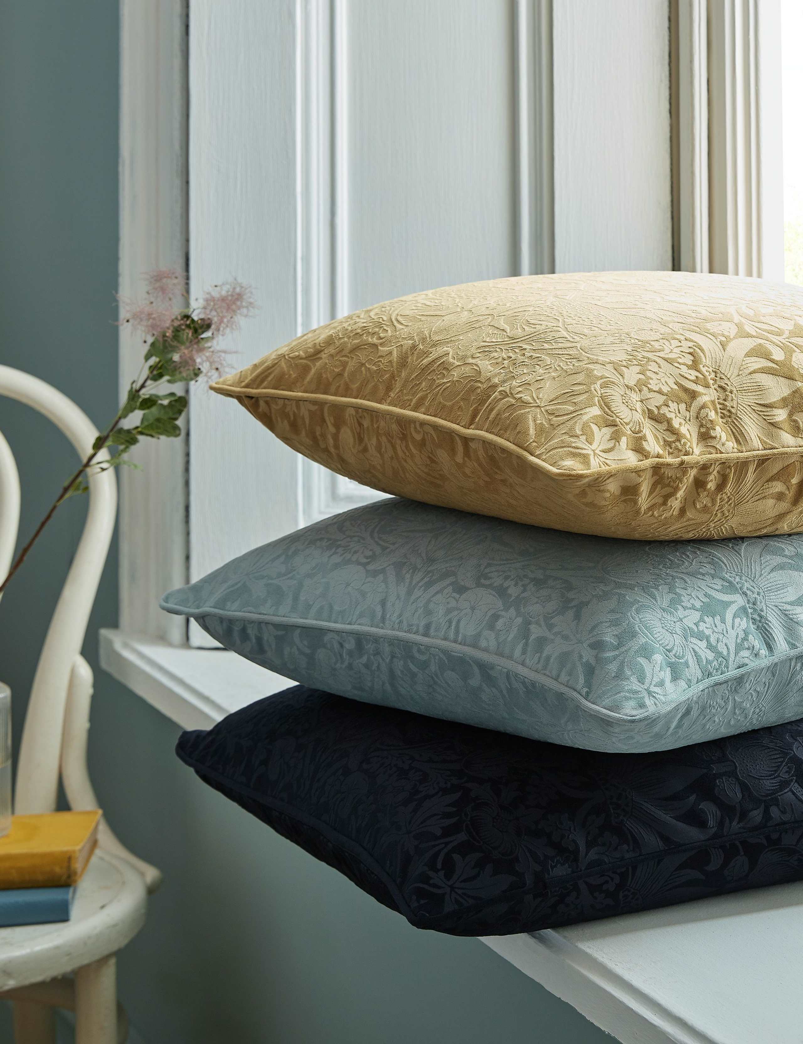 Velvet Strawberry Thief Cushion