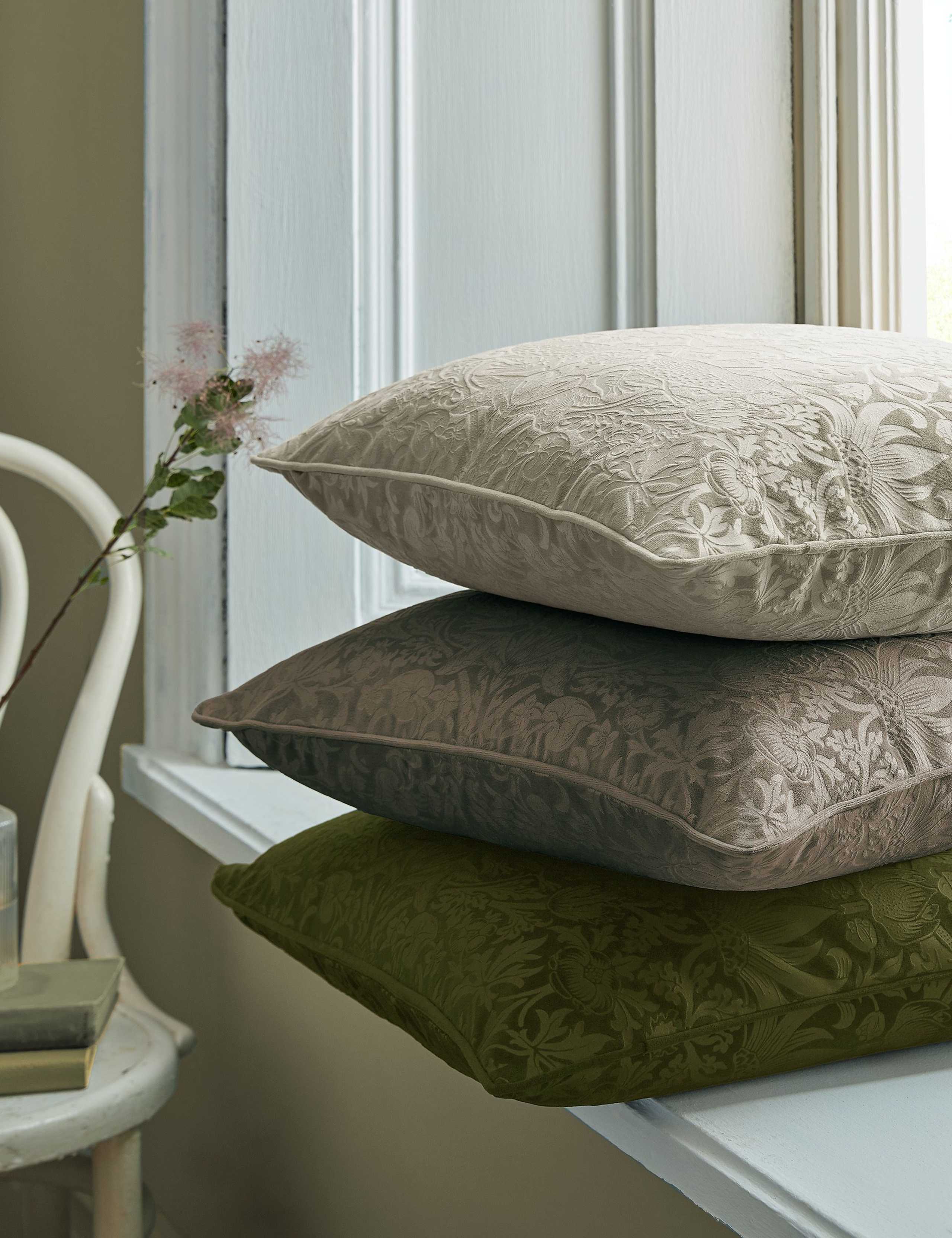 Velvet Strawberry Thief Cushion