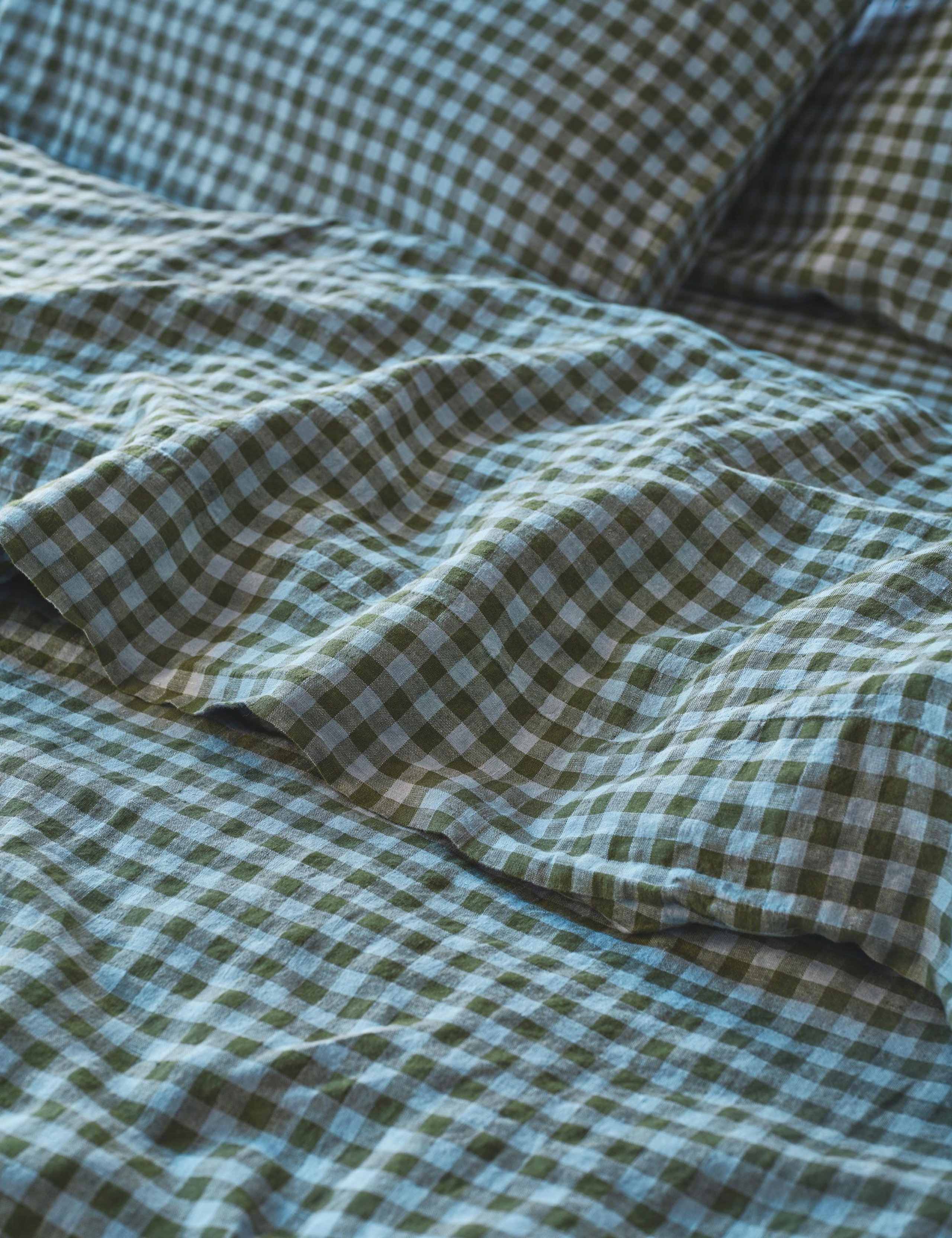 Pure Linen Gingham Flat Sheet