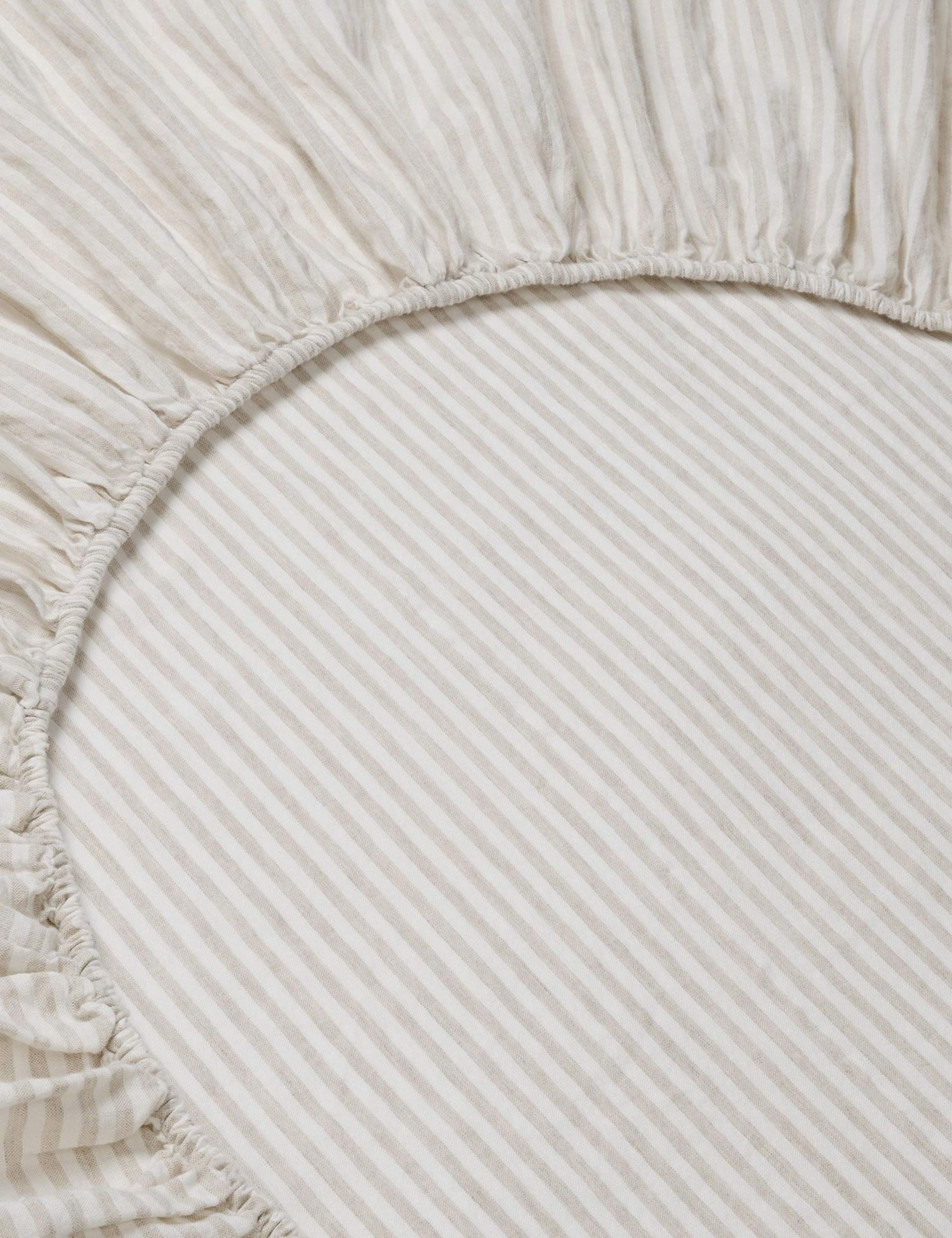Pure Linen Striped Fitted Sheet