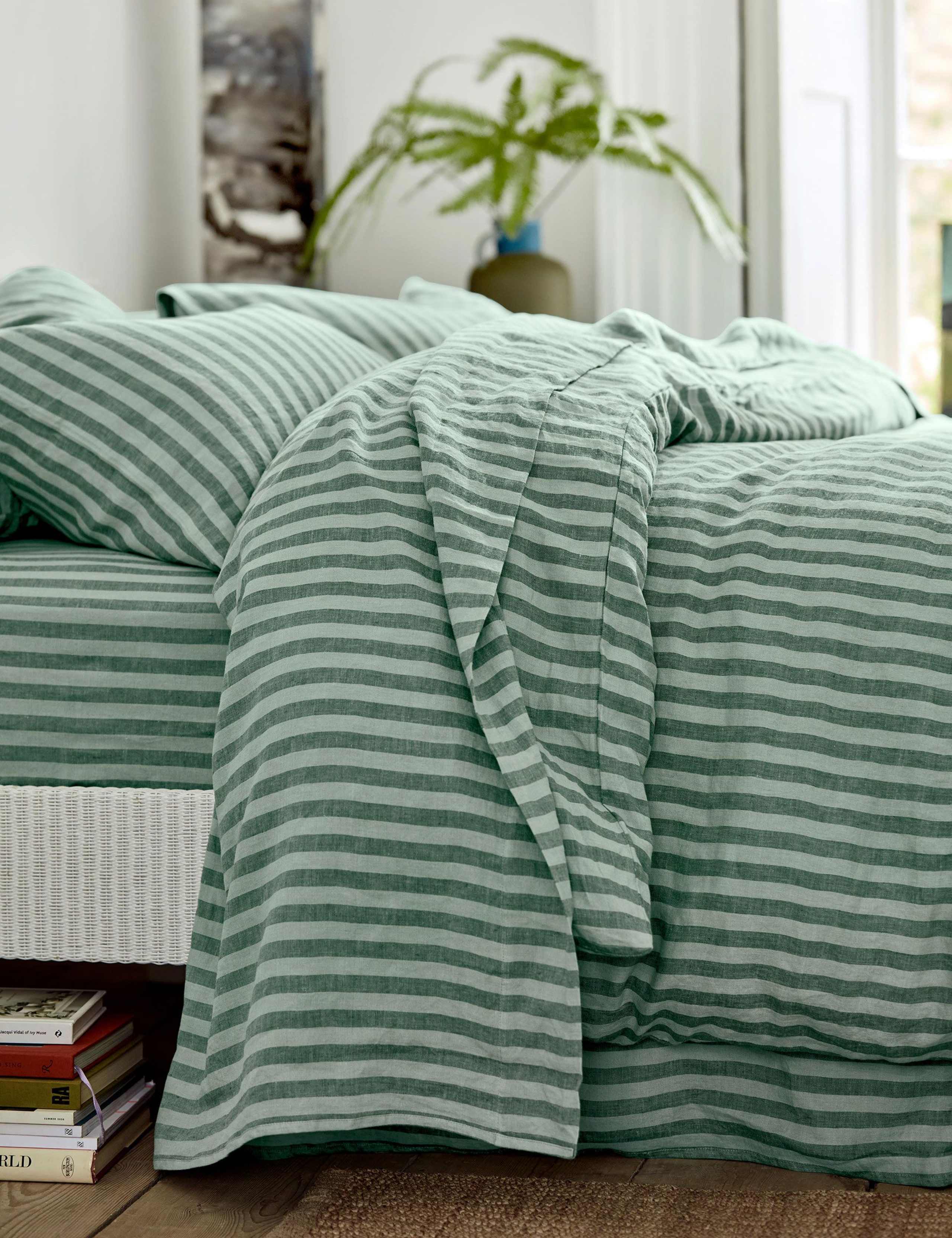 Pure Linen Striped Flat Sheet
