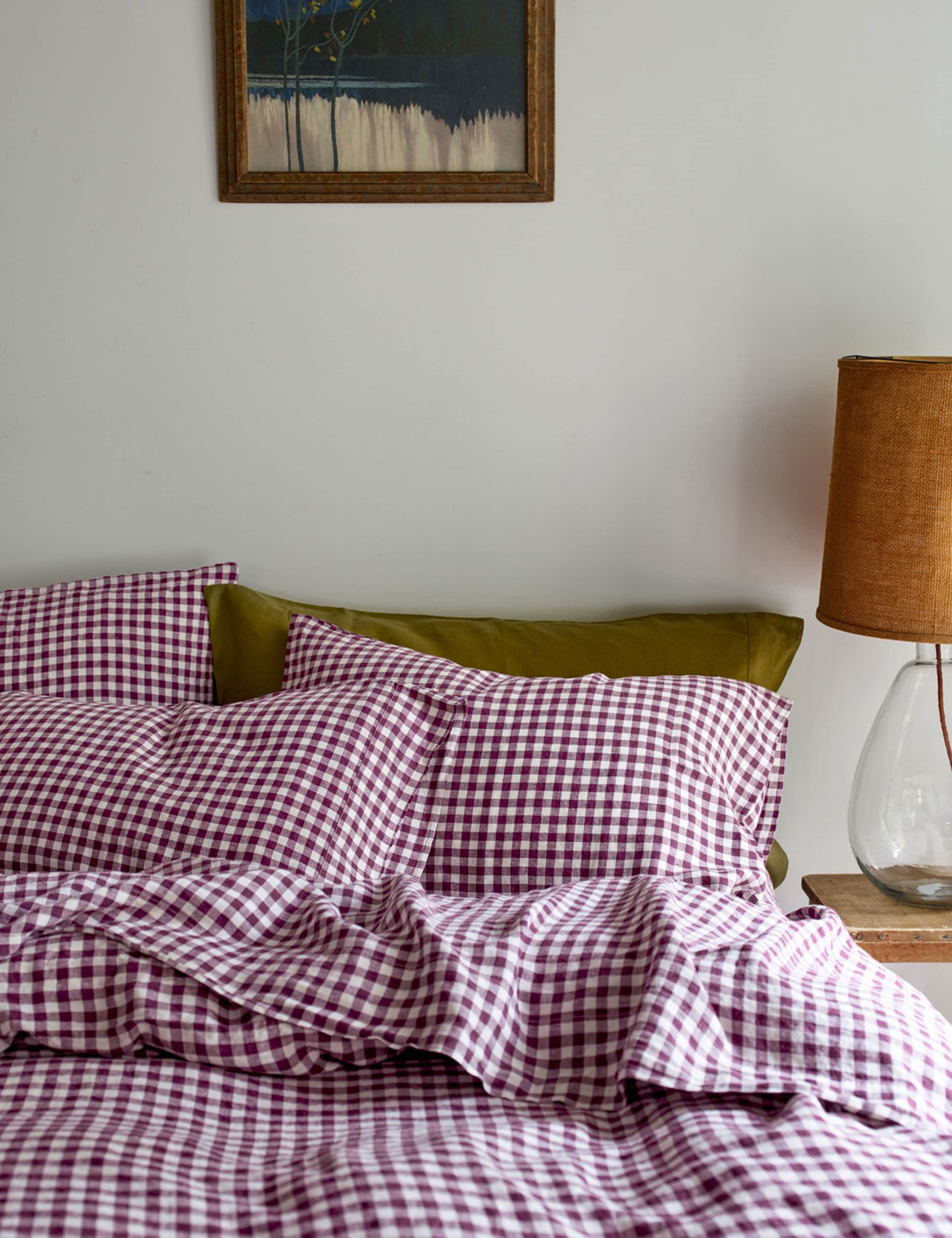 2 Pack Pure Linen Gingham Pillowcases