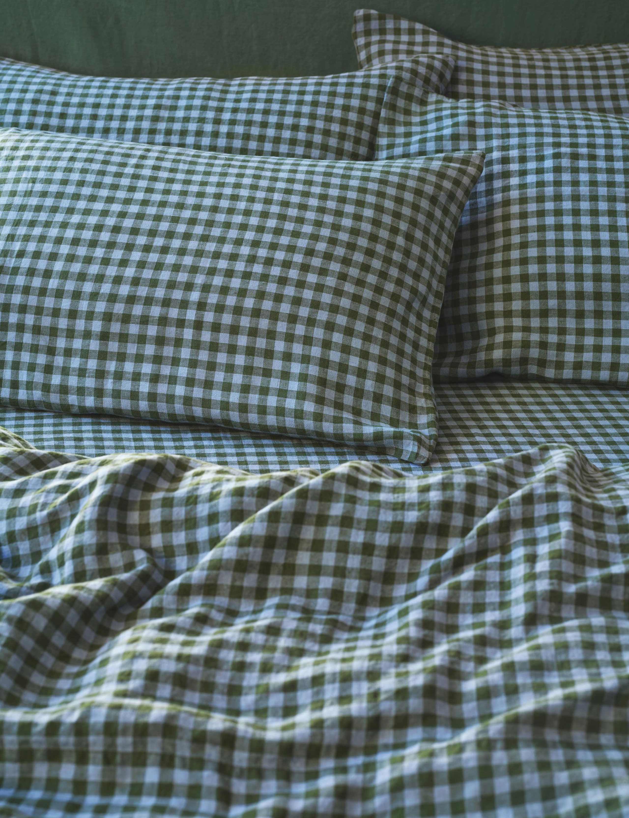 2 Pack Pure Linen Gingham Pillowcases