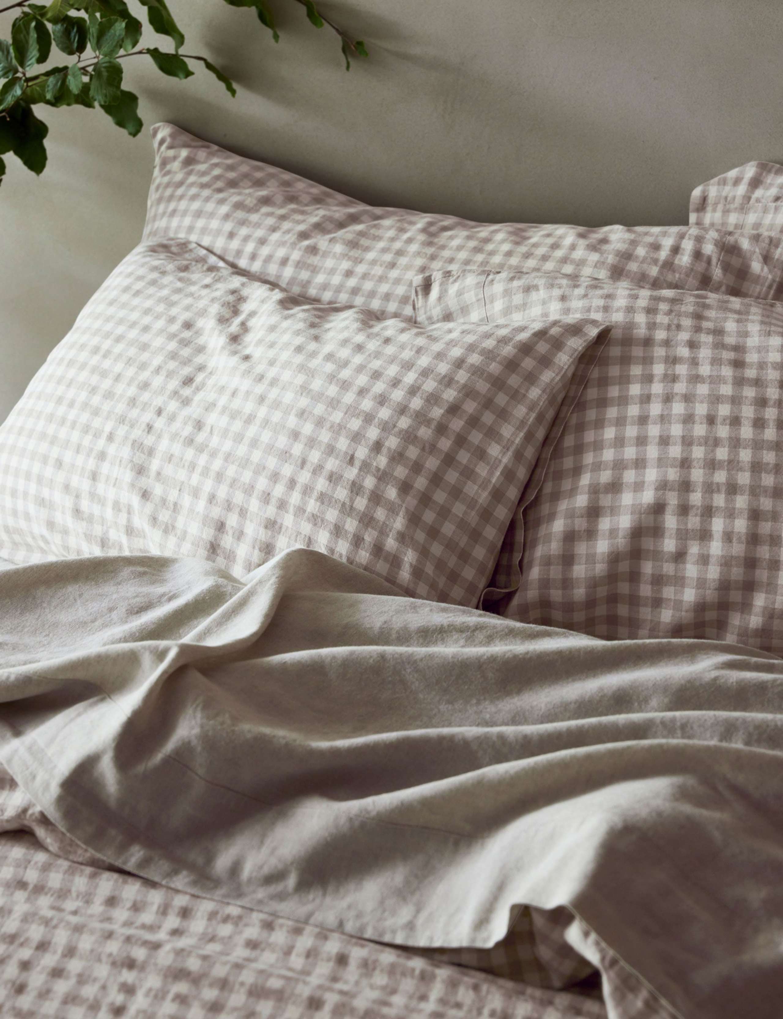 2 Pack Pure Linen Gingham Pillowcases
