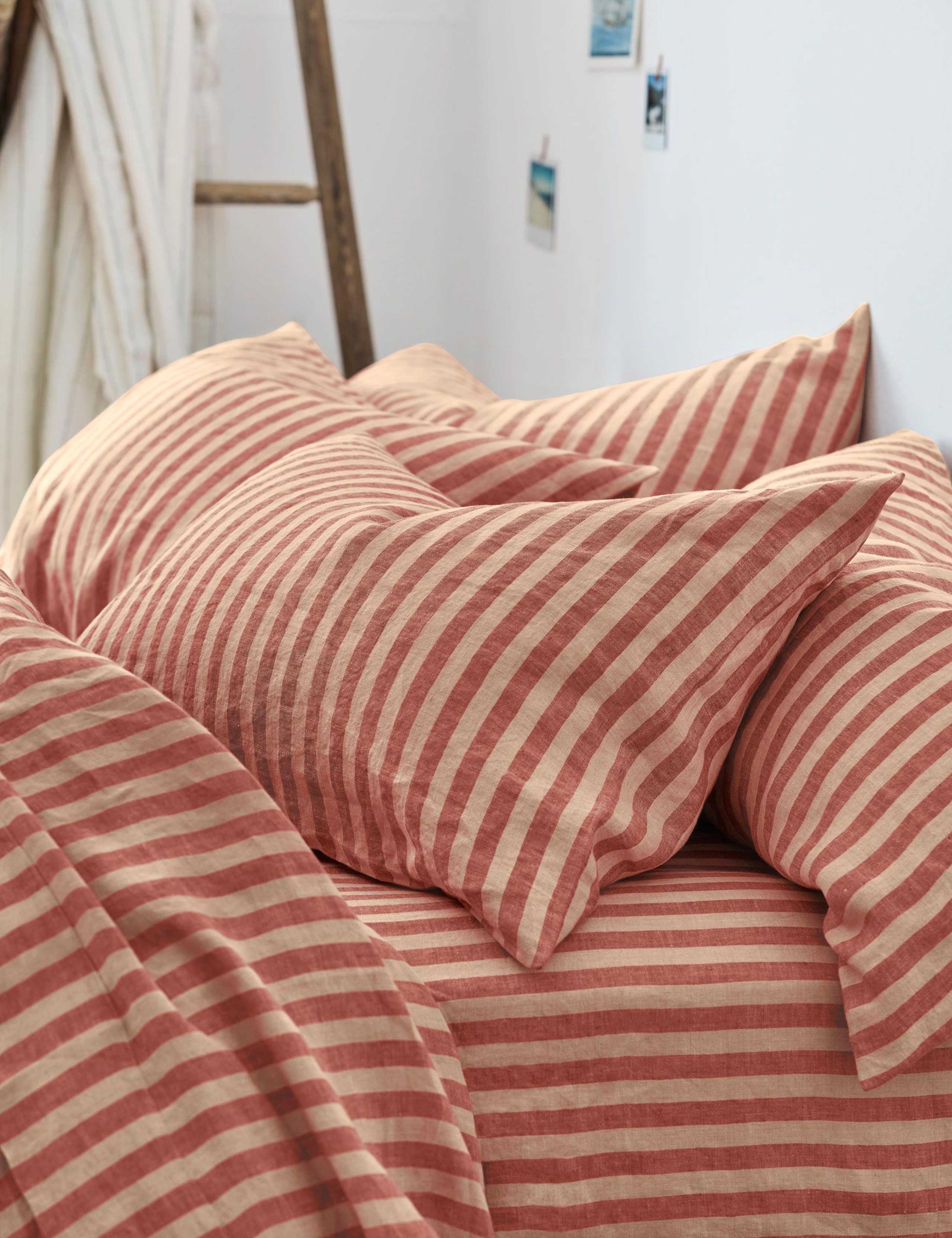 2 Pack Pure Linen Pembroke Stripe Pillowcases