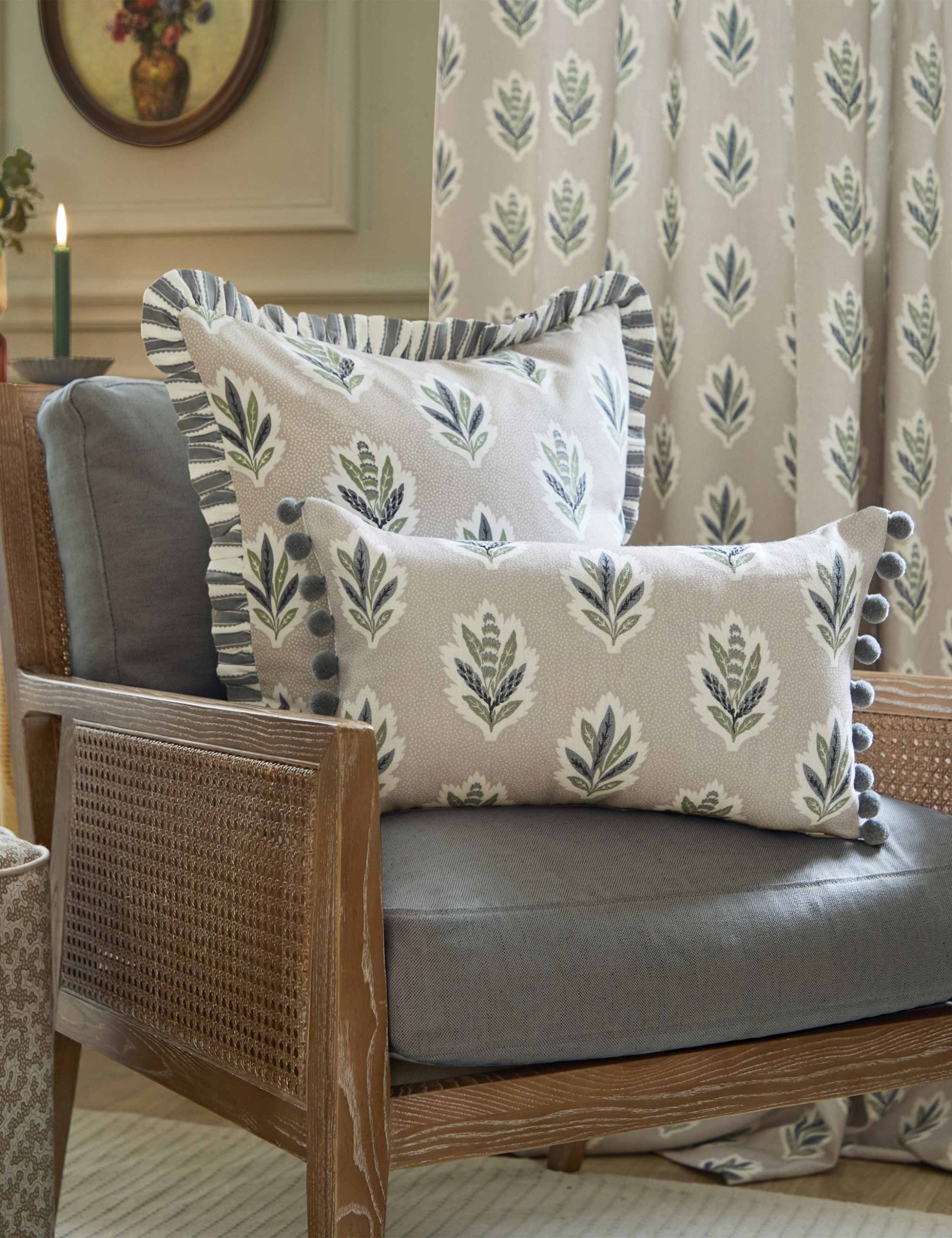 Sessile Leaf Striped Pom Pom Cushion