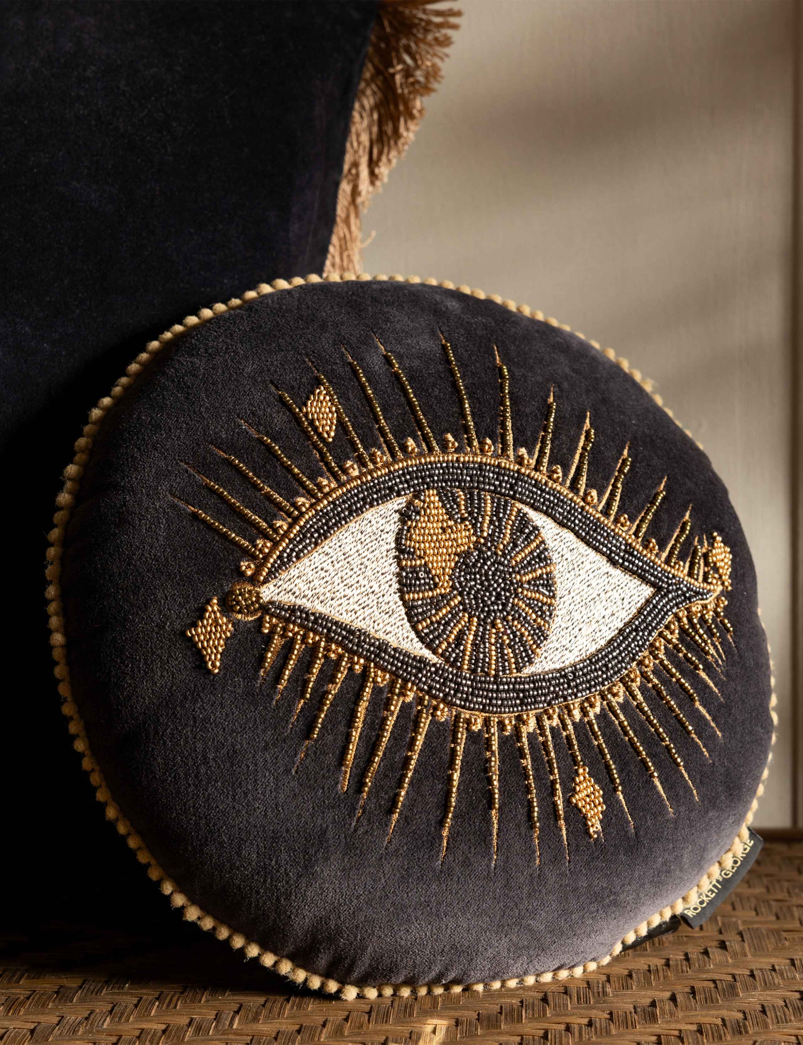 Beaded Eye Velvet Embellished Cushion