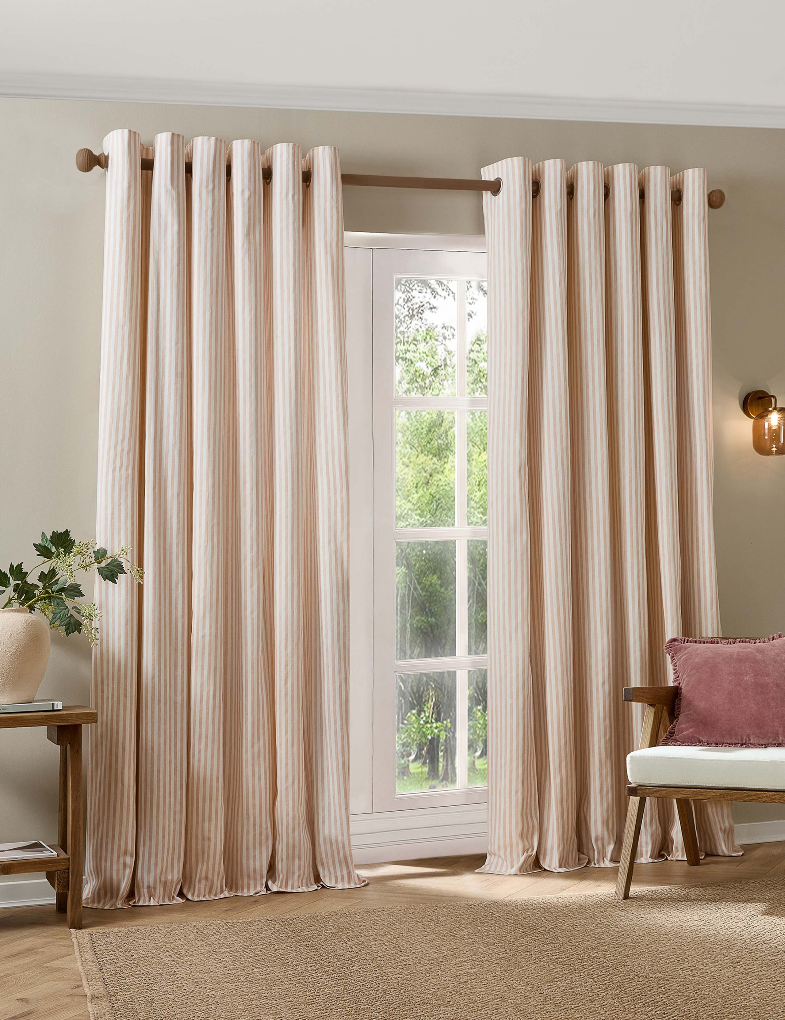 Hebden Pure Cotton Striped Eyelet Curtains