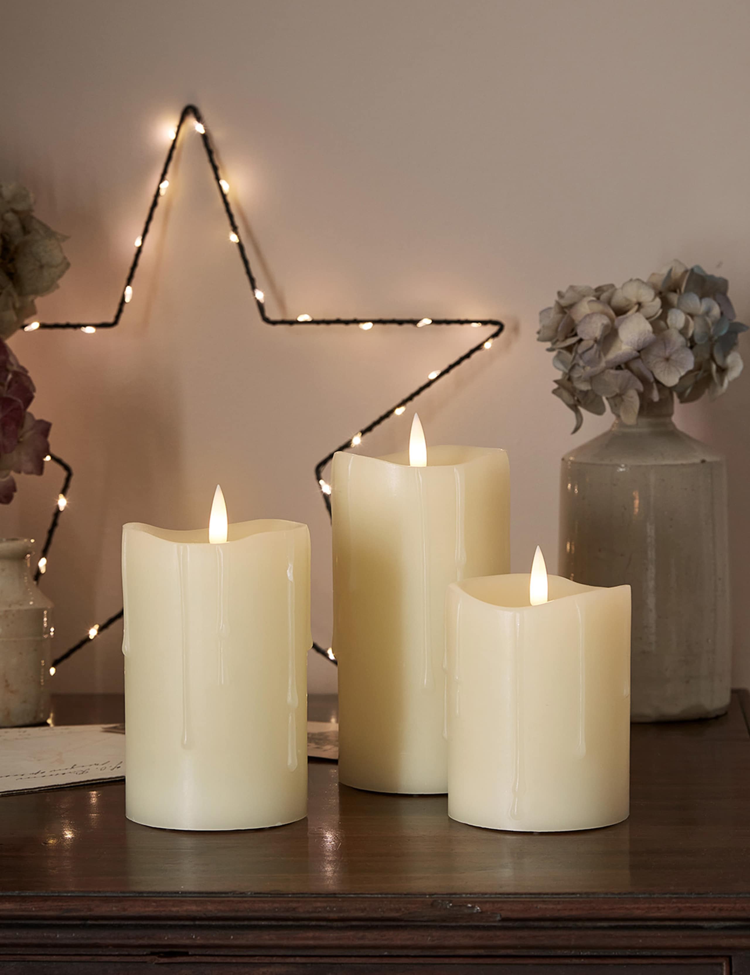 Set of 3 TruGlow® Dripping Wax Pillar Candles