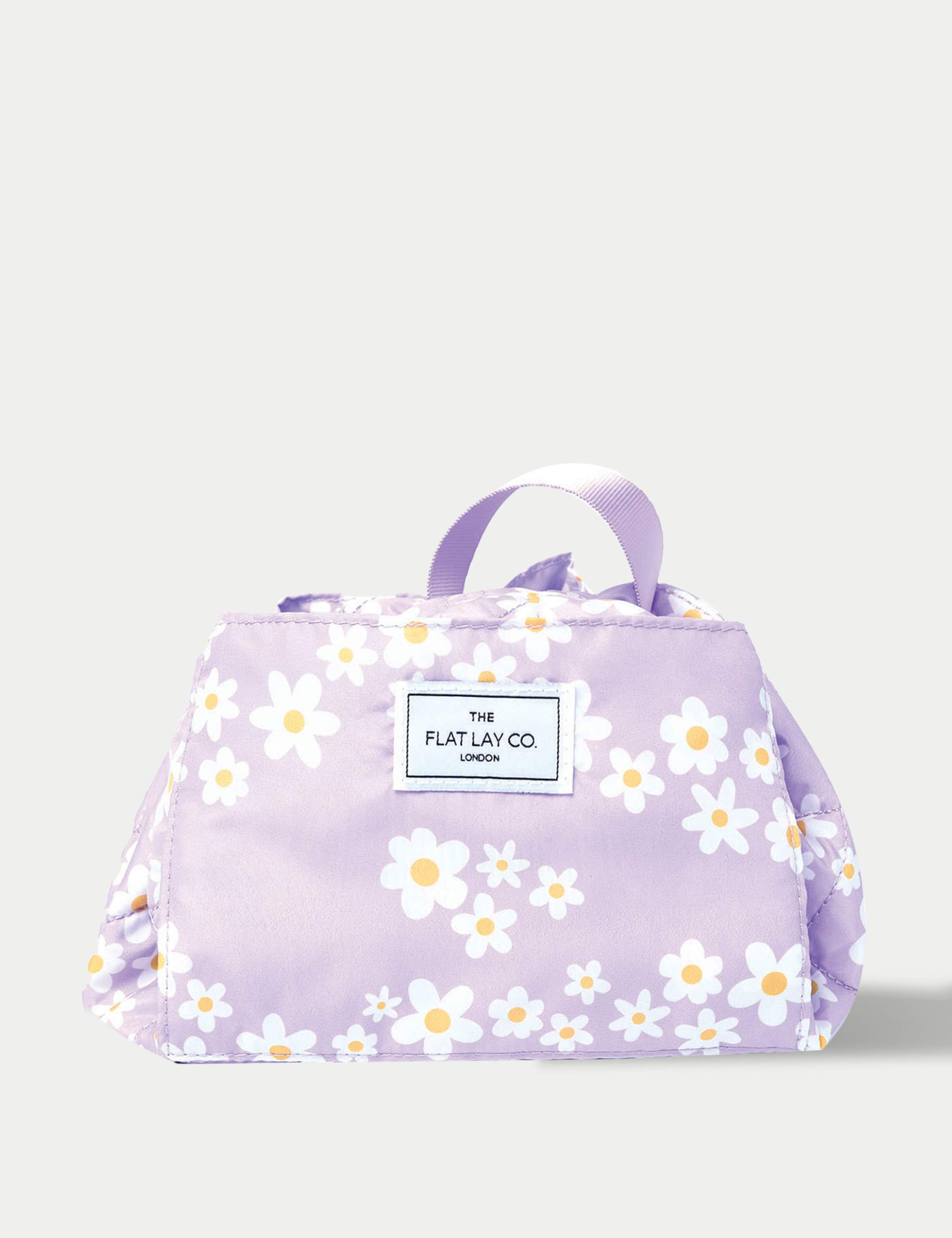 Drawstring Flat Lay Makeup Bag In Lilac Daisy